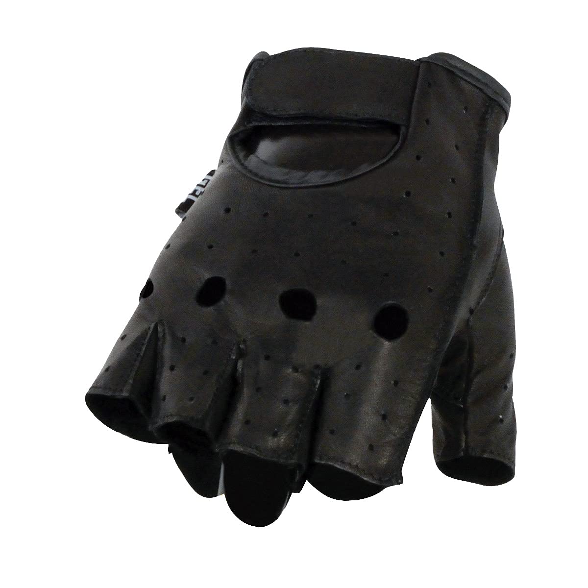 Milwaukee Leather Sh195 Men'S Black Leather Perforated Gel Padded Palm Fingerless Motorcycle Hand Gloves W/ Open Knuckle - Mediu