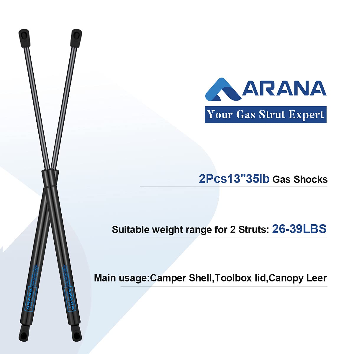 Arana C16-22360 13 Inch 35 Lbs Gas Struts Spring Shocks, Se130P-35 For Truck Tool Box Topper Cap Canopy Weather-Guard Toolbox Li