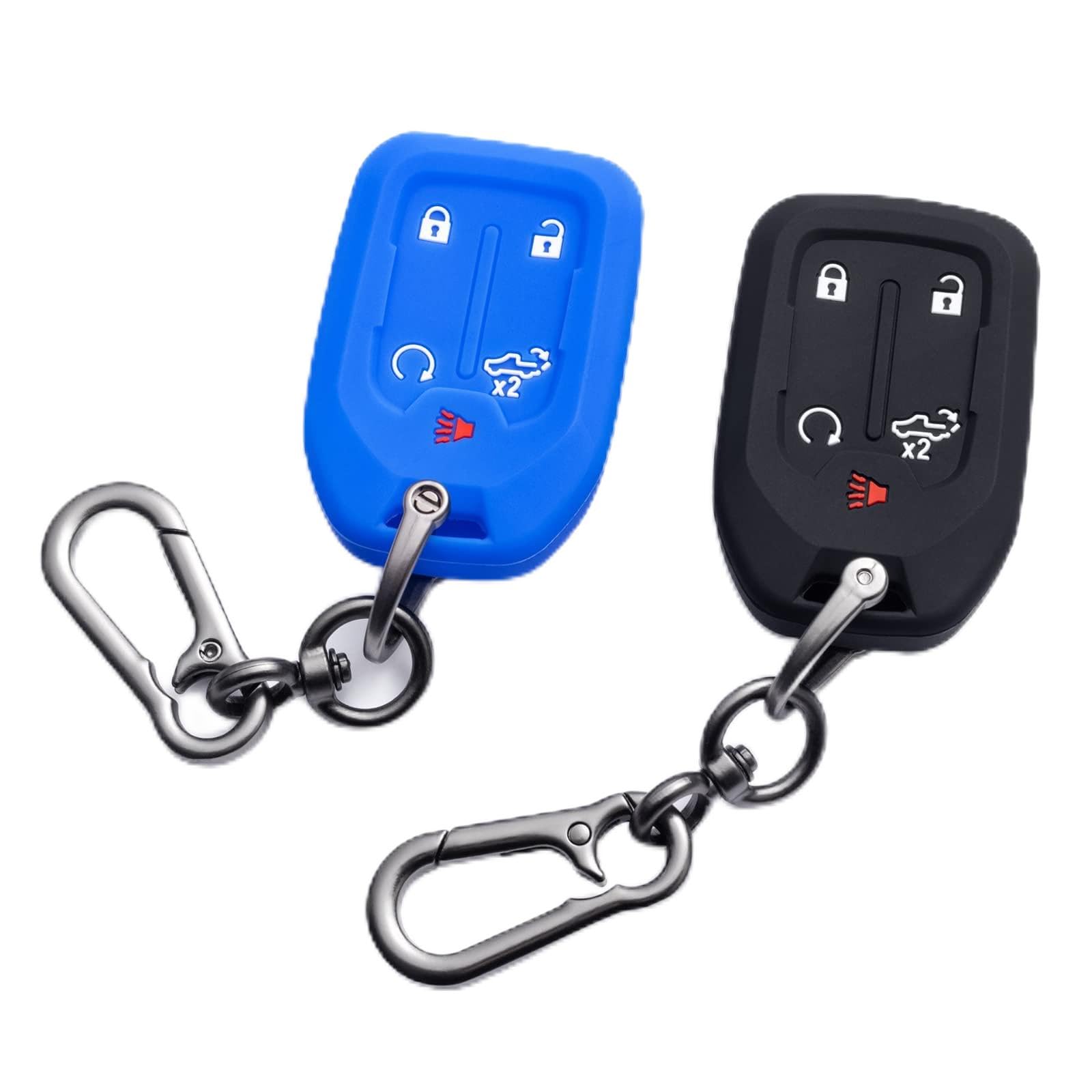 Pimcar Remote Silicone Protector Smart 5-Button Key Fob Case Cover Compatible With 2019-2023 Chevy Silverado And Gmc Sierra 1500 2500Hd 3500Hd Accessories (Blue & Black With White Button, 2Pcs)