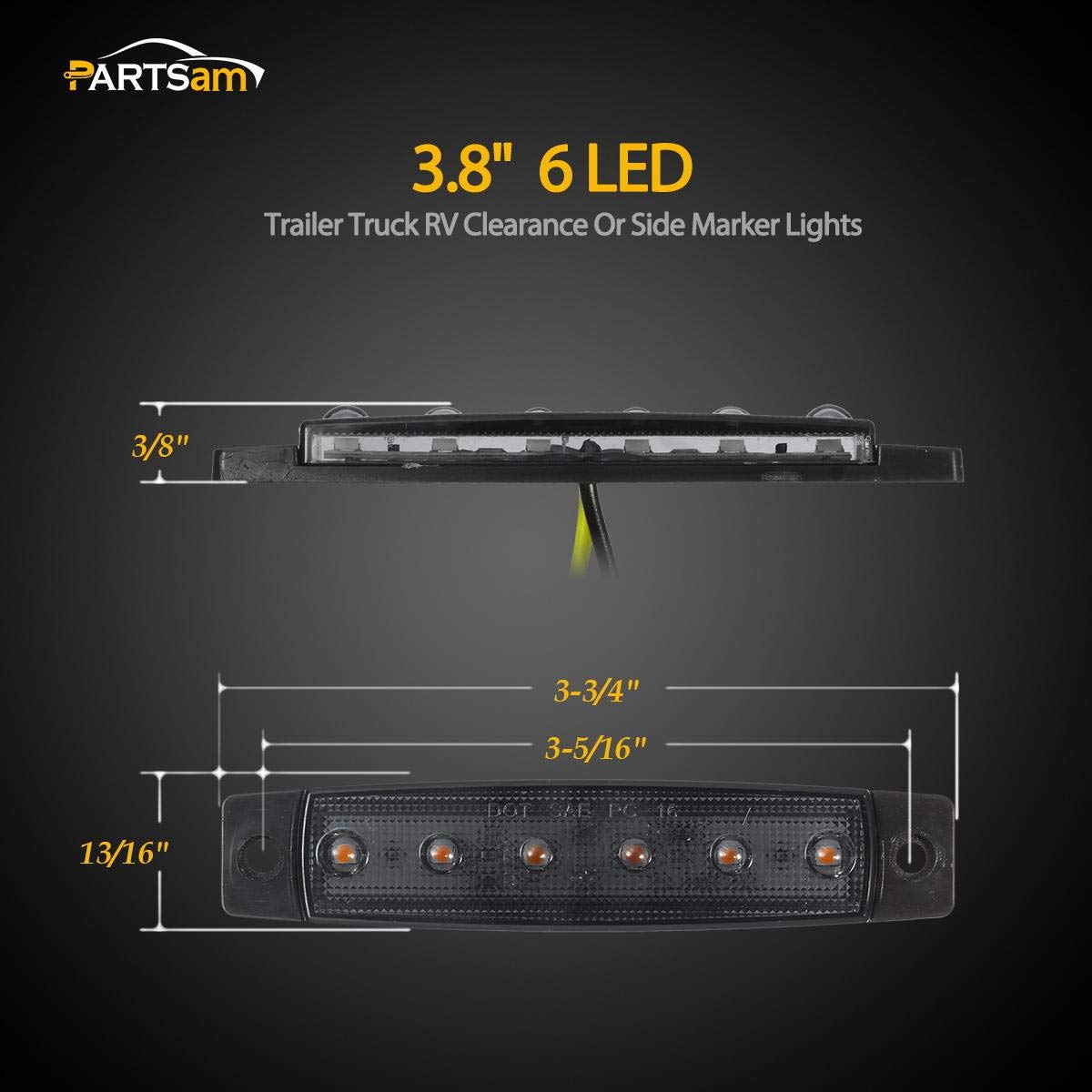 Partsam 20Pcs 3.8'' Thin Line Amber/Red Led Marker Clearance Lights Smoked Surface Mount Waterproof Led Utility Strip Lights For