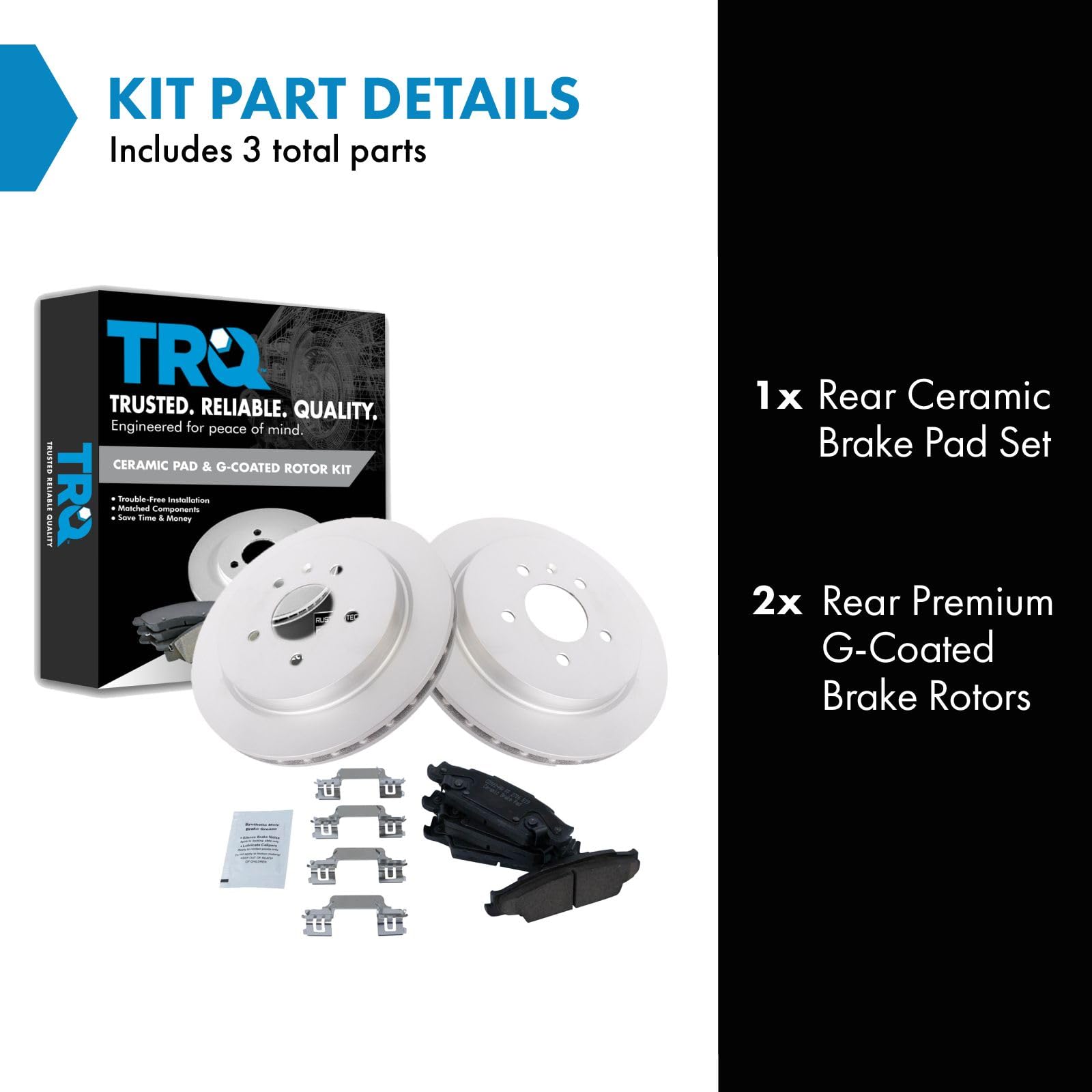 Trq Rear Brake Pad & Rotor Kit Brake Pads Brake Rotor Ceramic Premium G-Coated Compatible With 2003-2007 Cadillac Cts 2005-2011