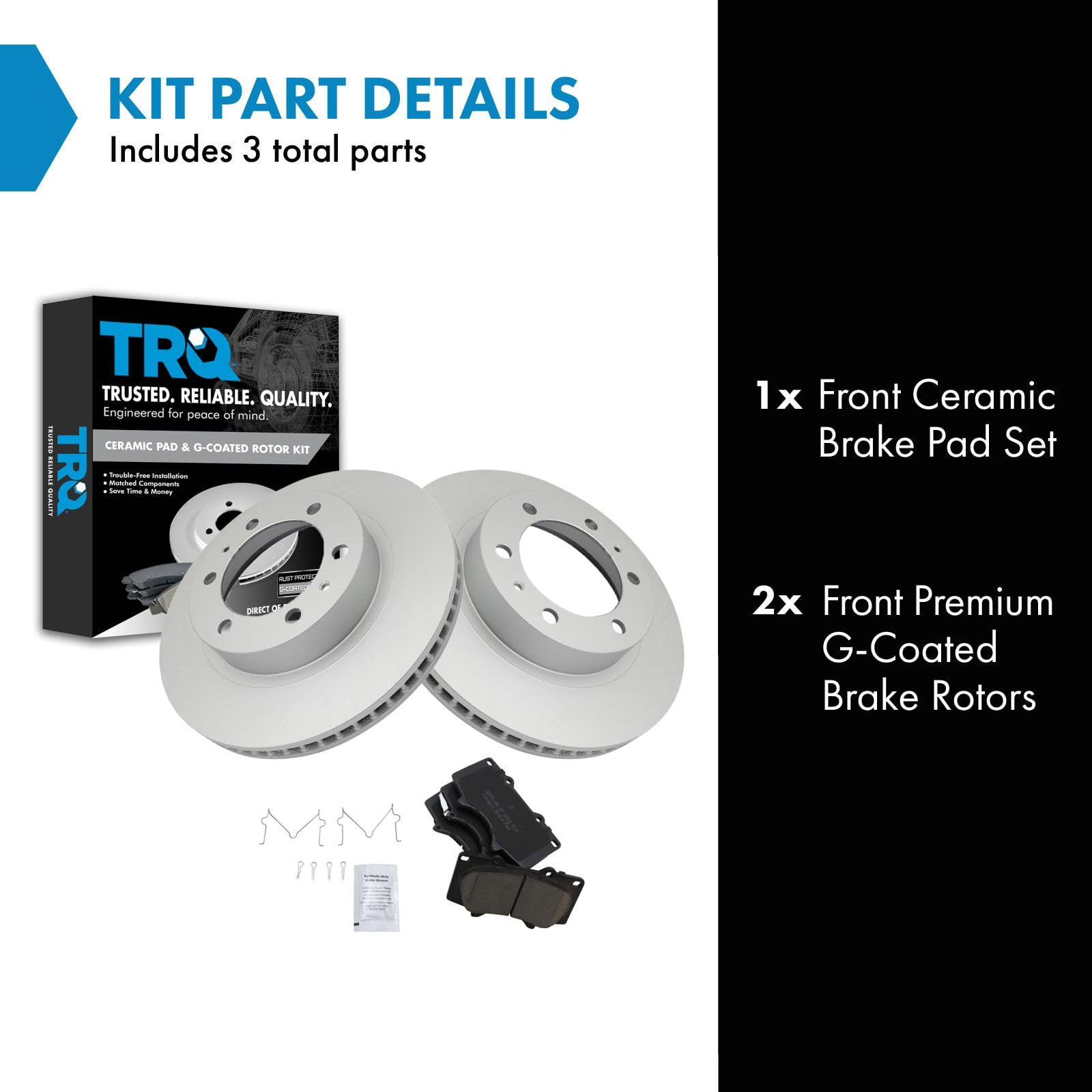 Trq Front Brake Pad & Rotor Kit Brake Pads Brake Rotor Ceramic Vented Premium G-Coated Compatible With 2003-2009 Toyota 4Runner