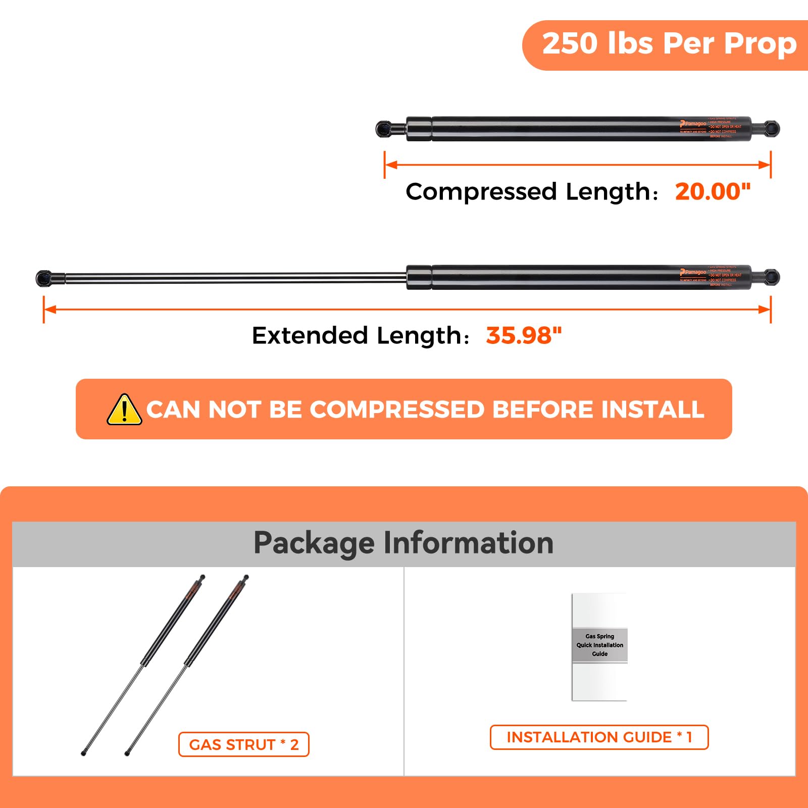 36 Inch 250 Lbs/1112N Gas Strut St360M250 Lift Support For Rv Bed Pickup Truck Tonneau Undercover Heavy-Duty Kitchen Door Engine