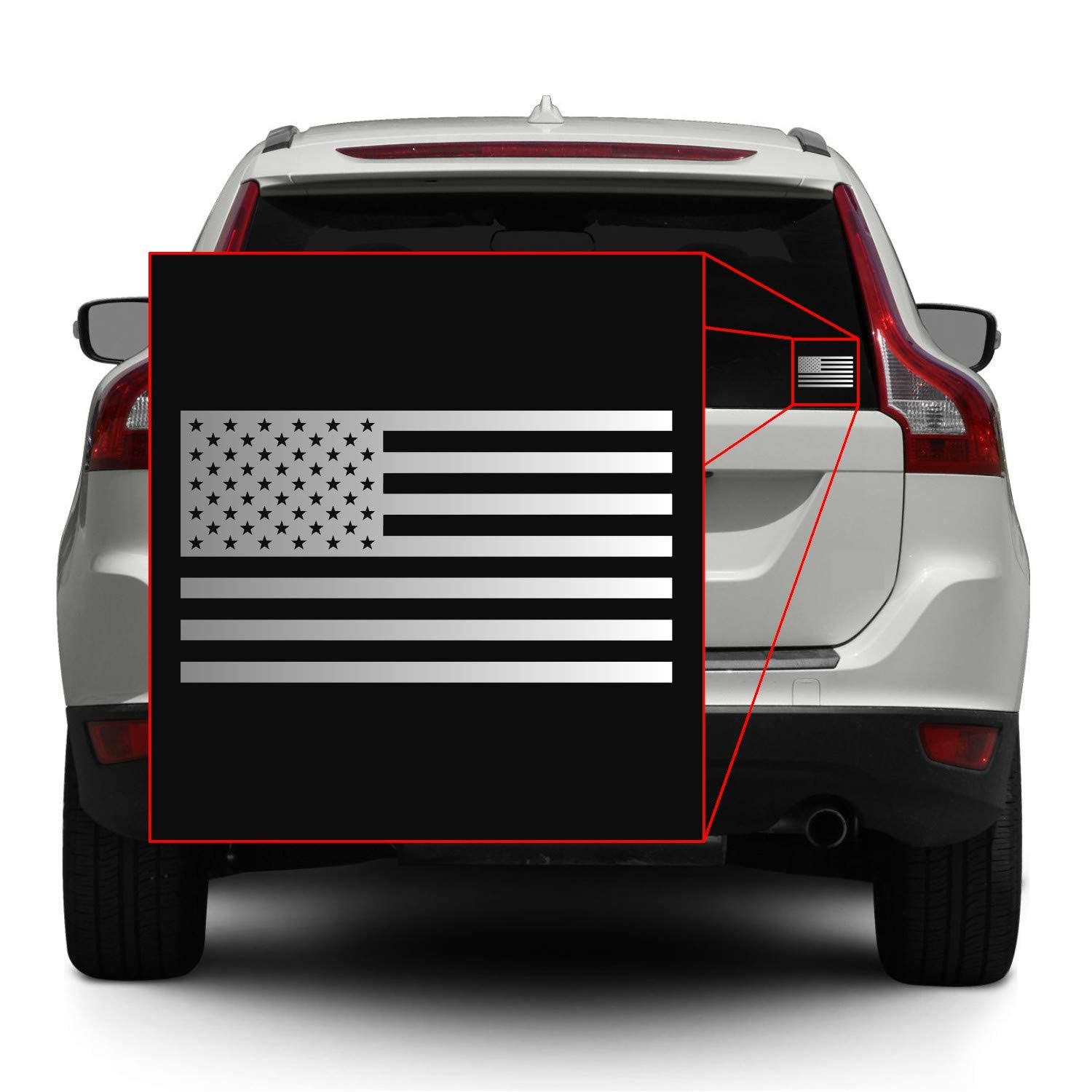 American Us Flag [Pick Color/Size] Vinyl Decal Sticker For Laptop/Car/Truck/Window/Bumper (5In X 2.8In, Gloss Metallic Silver)