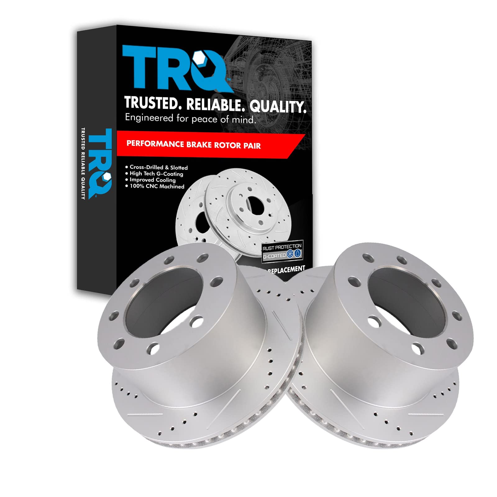 Trq Brake Rotors Set Premium G-Coated Performance Slotted X Drilled Rear Driver & Passenger Side Compatible With 2001-2002 Dodge