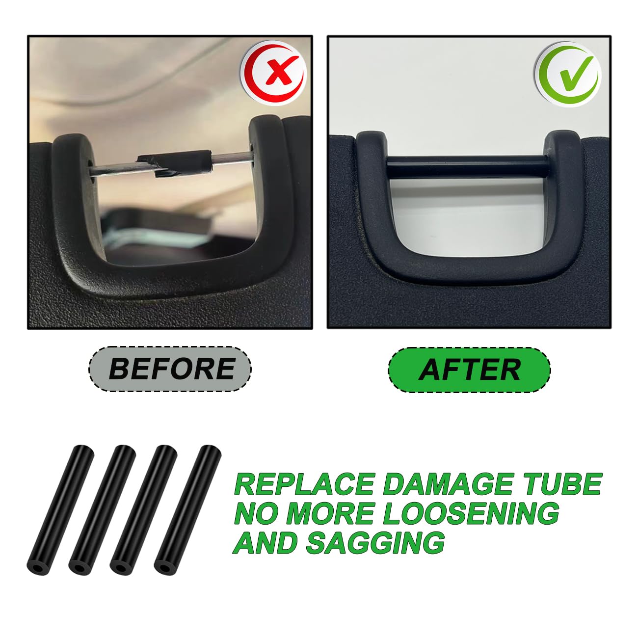 ROMASO Sun Visor Repair Kit for Jeep Wrangler JK JKU 2007-2017, 4Pcs Black Rubber Tubes for Left & Right Side