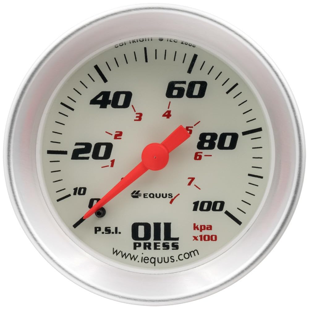 Equus 8244 2 Mechanical Oil Pressure Gauge, White With Aluminum Bezel