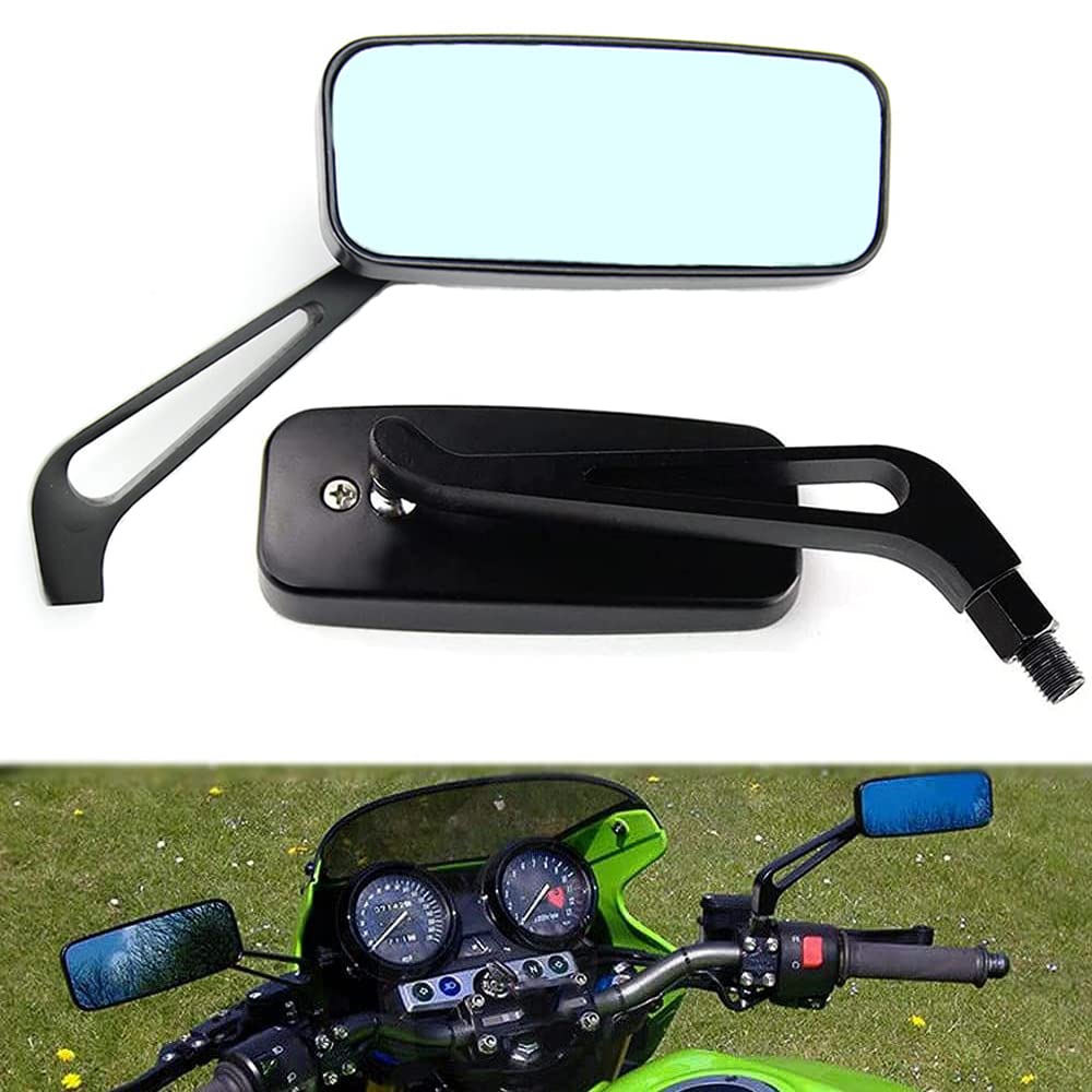 OUMURS Rectangle Black Square Smoke Blue Glass Side Mirrors - 8mm/10mm Universal Motorcycle Rear View Mirror Fit for Scooter Bob