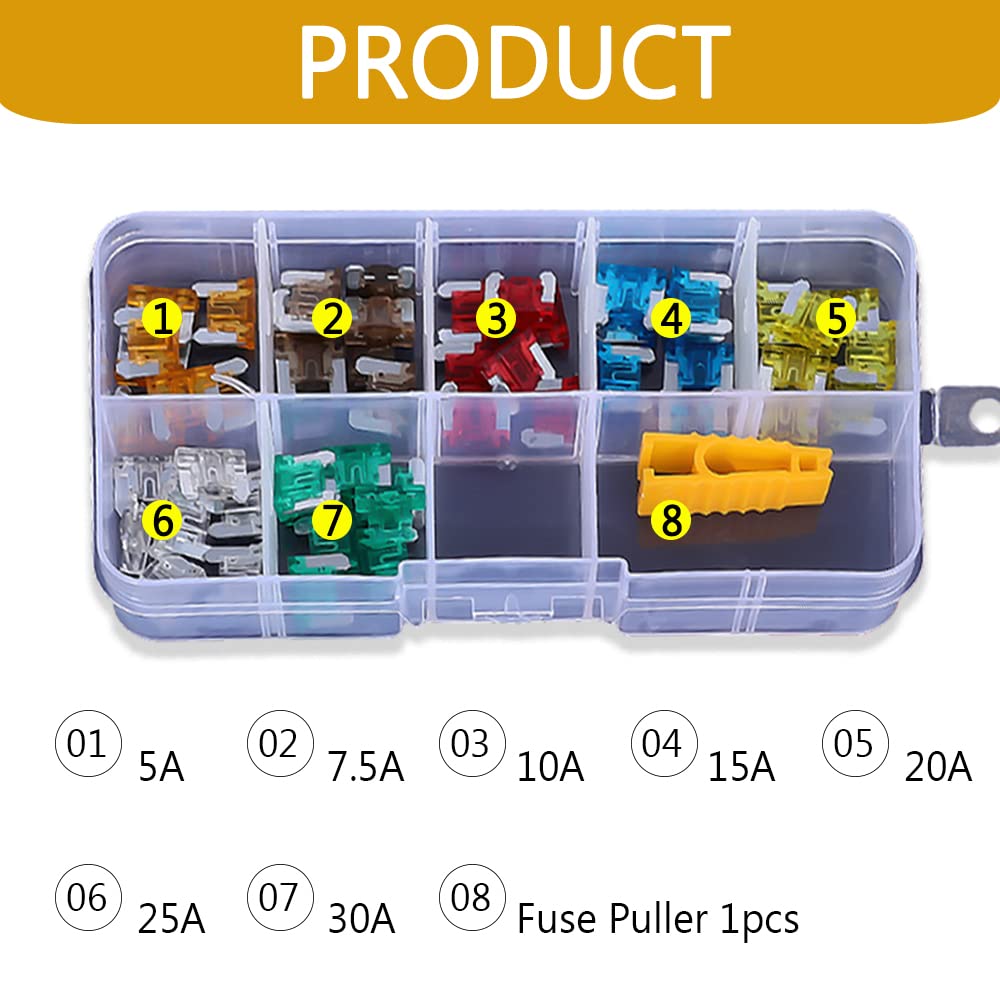 70 Pcs Standard Fuse Assortment Kit 5A 7.5A 10A 15A 20A 25A 30A Mini Colorful Insert Fuses For Car Boat Truck Suv Automotive