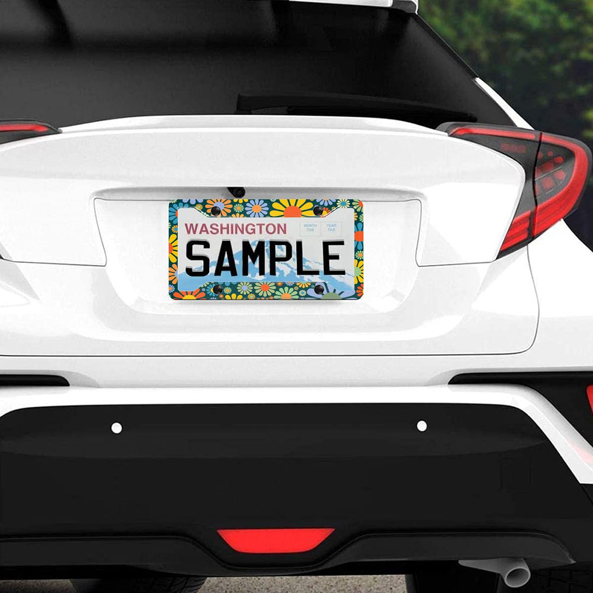 Personalized License Plate Frame Stainless Steels Abstract Hippie Flower License Plate Car Holder With 4 Holes And Screws For Wo