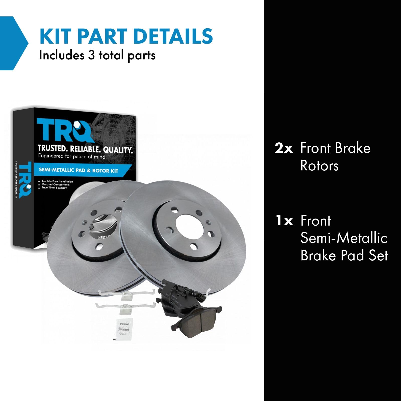 Trq Front Brake Pad & Rotor Kit Brake Pads Brake Rotor Semi-Metallic Compatible With 1999-2010 Volkswagen Beetle 2000-2006 Golf