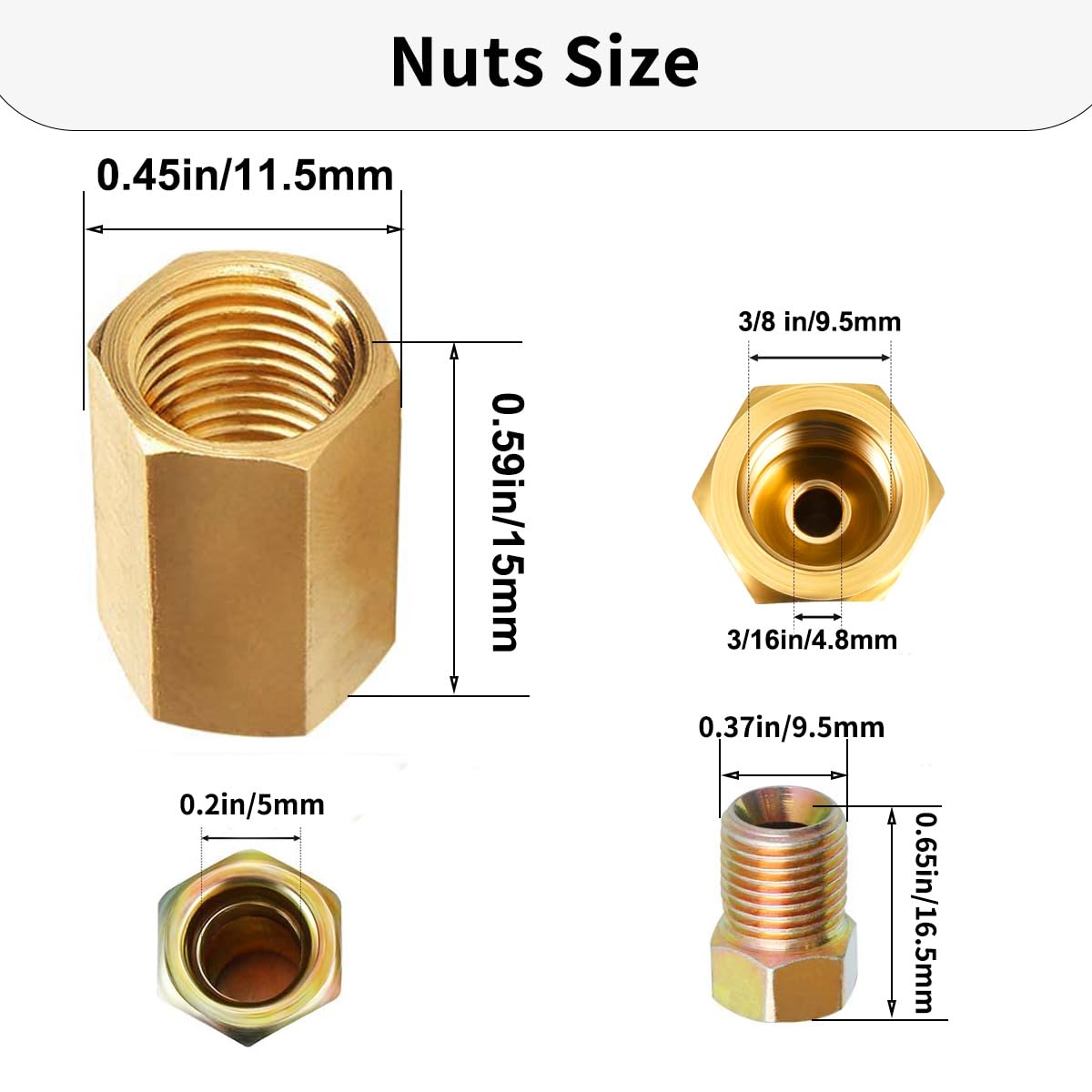 Muhize 3/16'' Brake Line Fittings - Upgraded 15 Pieces 3/8'-24 Threads Assortment Brake Fitting For 3/16 Inch Brake Line Tube (5