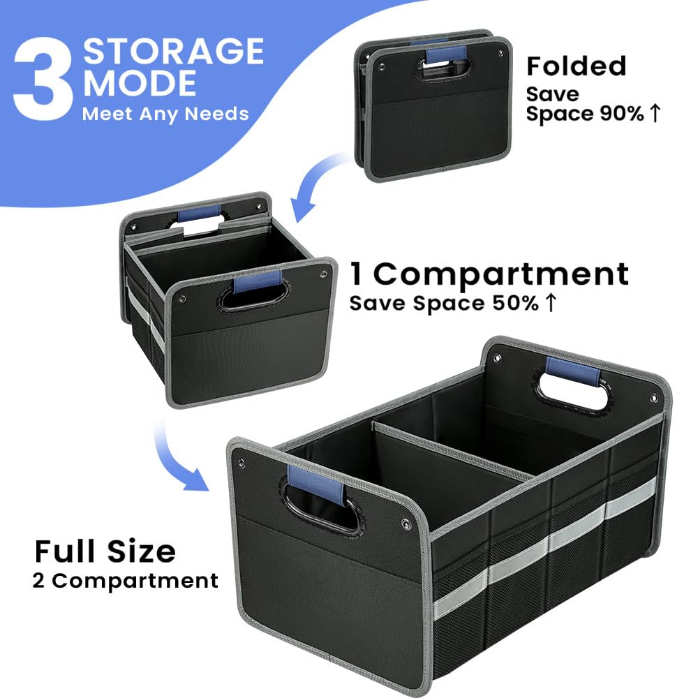 Winhunt Car Trunk Organizer - Reinforced Handles, Collapsible Multi-Compartment Foldable And Waterproof For Suv, Sedan, Truck, M