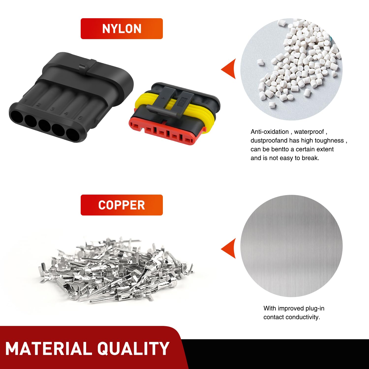 Nilight 220Pcs 5 Pin Electrical Connector Plug Male Female Terminal Wire Connectors Waterproof 5 Way Automotive Connect Set For