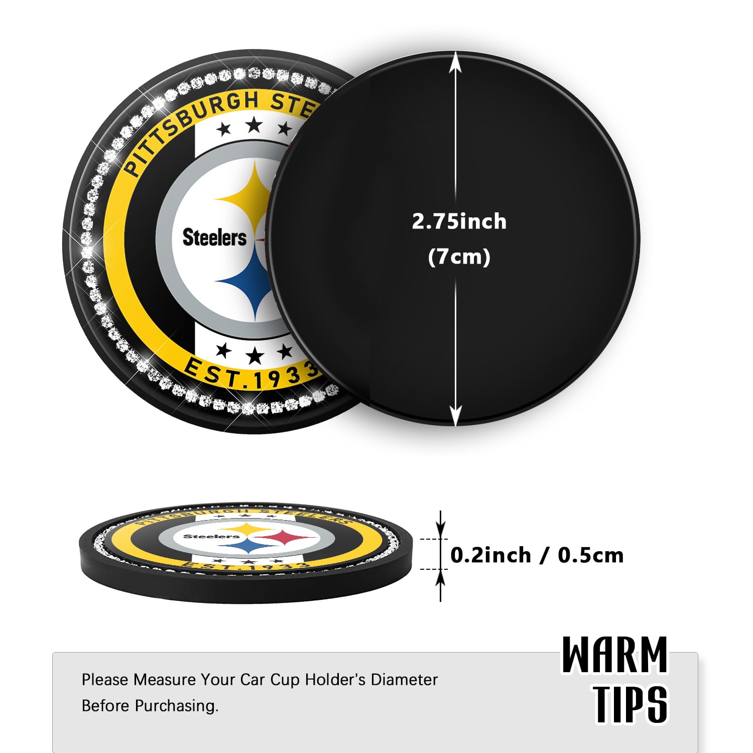 Aoolpu 2Pcs Car Cup Holder Coasters Accessories, 2.75-Inch Car Interior Coasters Accessories For Football Fans, Durable Non Slip