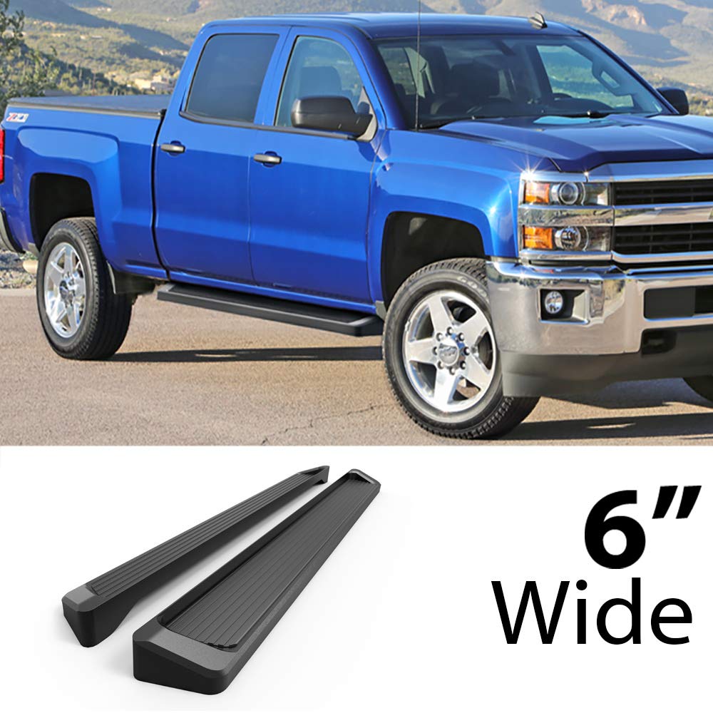 Aps Black Running Boards Style Compatible With Chevy Silverado Gmc Sierra 1500 2007-2018 Crew Cab & 2500 3500 Hd 2019 Crew Cab (