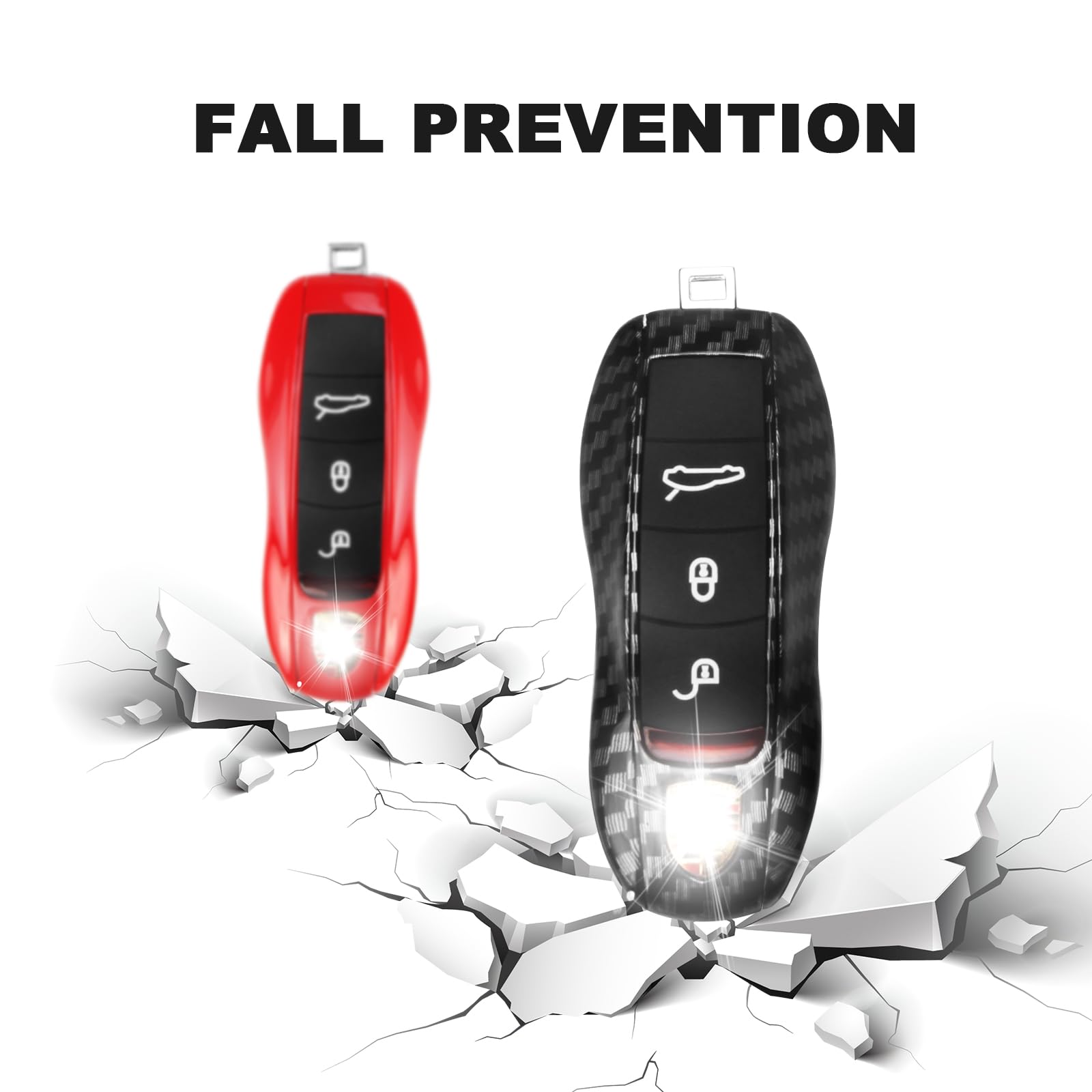 Qbuc For Porsche Key Fob Cover,3-Piece Painted Key Shell Compatible With Porsche Cayenne Panamera Macan 911 Boxter Cayman (Carbo