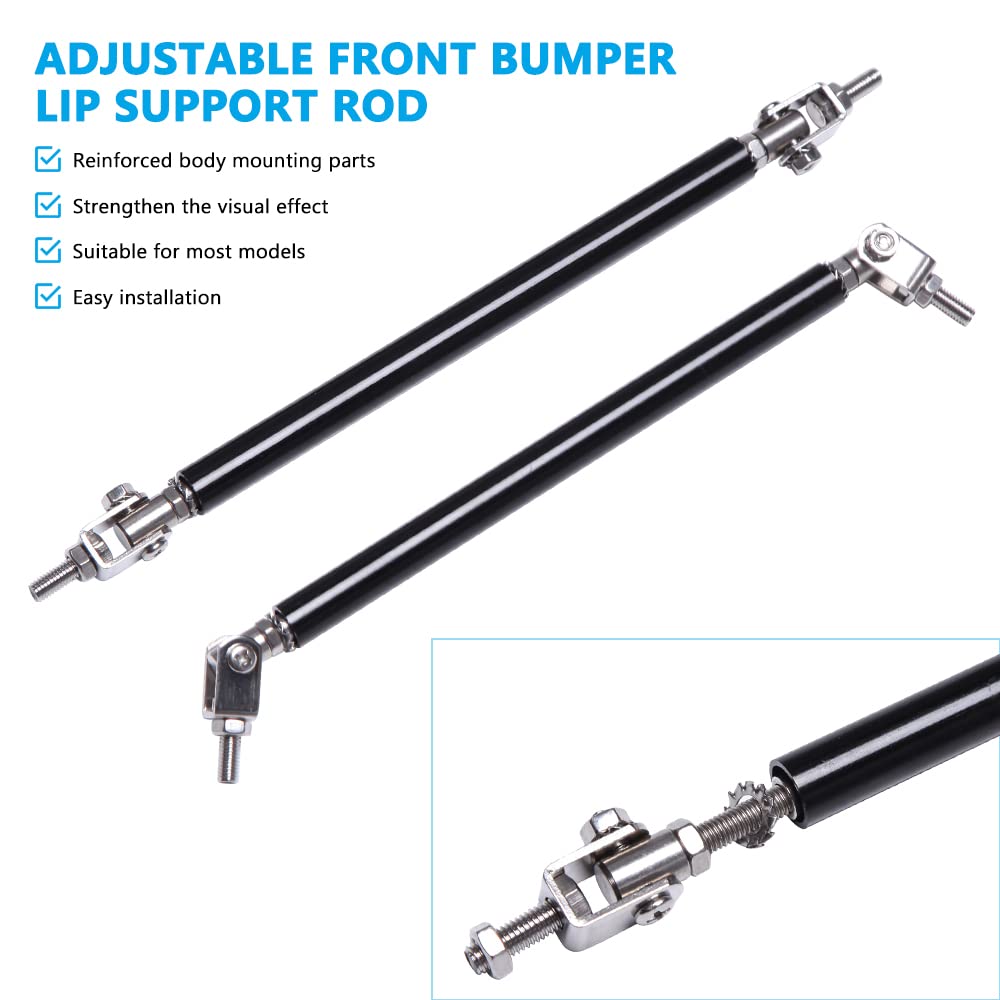 2pc Adjustable 10''-13'' Front Bumper Lip Splitter Diffuser Strut Rod Tie Bars Compatible with Most Vehicles