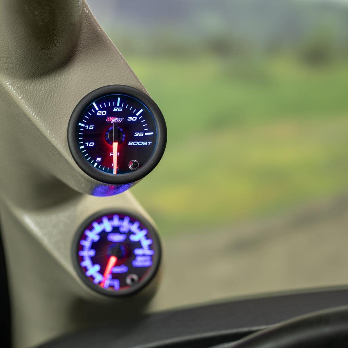 Glowshift Black 7 Color 35 Psi Turbo Boost Gauge Kit - Includes Mechanical Hose & Fittings - Black Dial - Clear Lens - For Car &