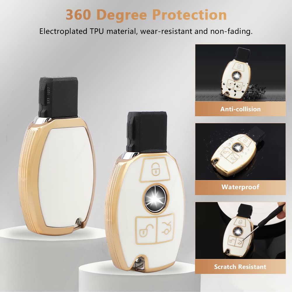 PIFOOG for Mercedes Benz Key Fob Cover Key Chain Girly Women TPU Keys Shell Case 3 Buttons Protector Accessories for Mercedes C