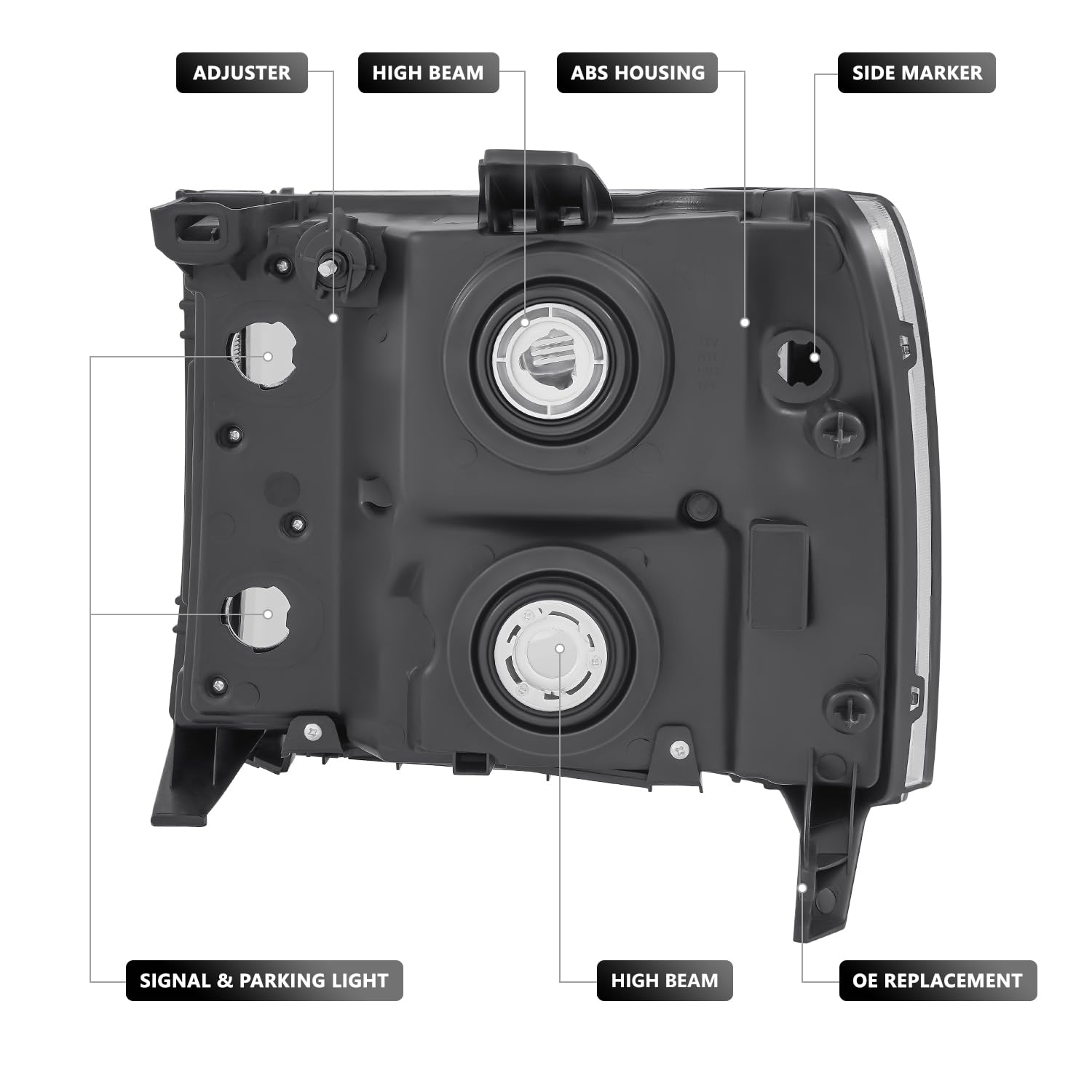 Dna Motoring Pair Oe Style Headlights Compatible With 07-13 Gmc Sierra 1500/07-14 Sierra 2500 Hd 3500 Hd, Chrome Housing/Clear L