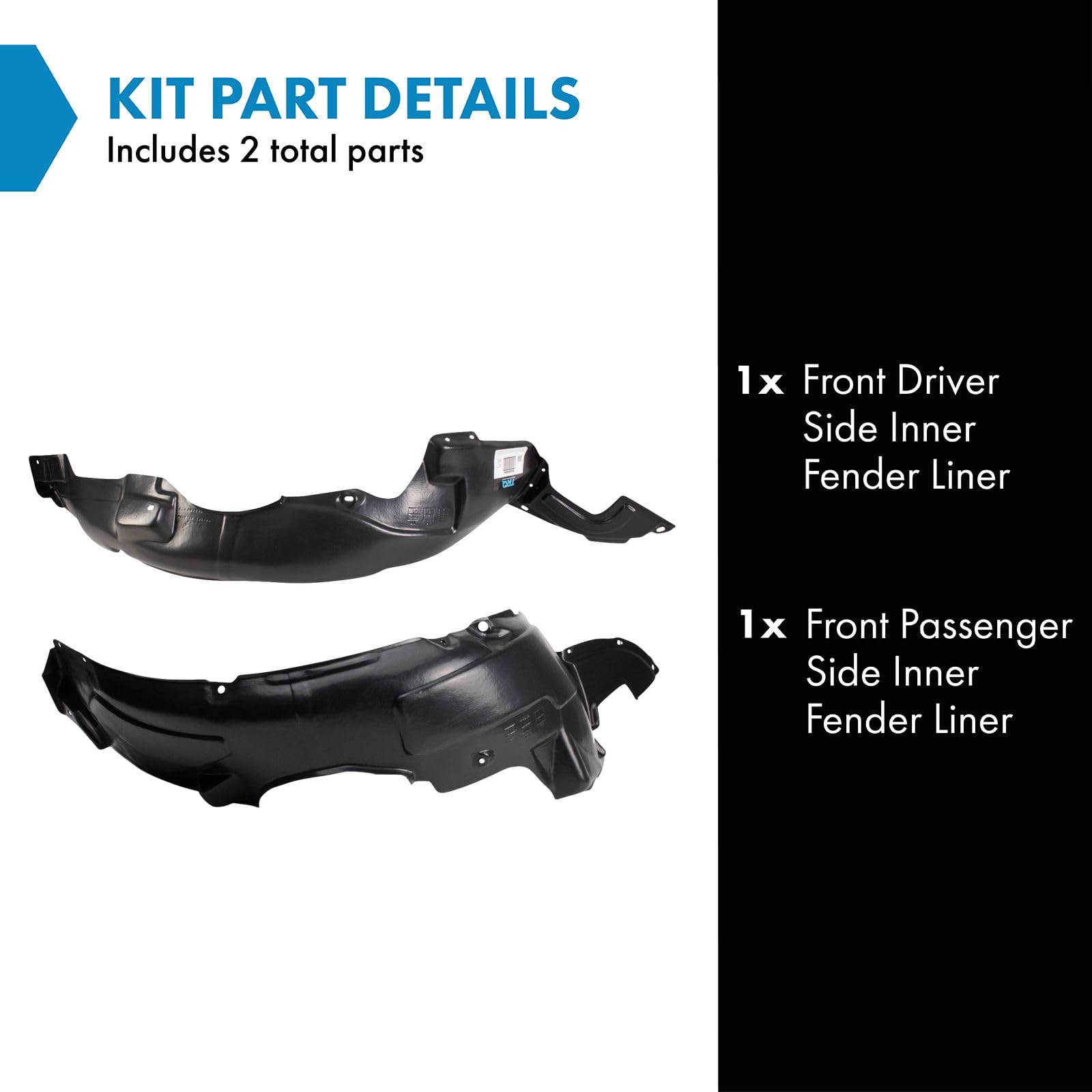 Trq Front Inner Fender Liner Set Compatible With 2009-2010 Hyundai Elantra Hy1248118 Hy1251112