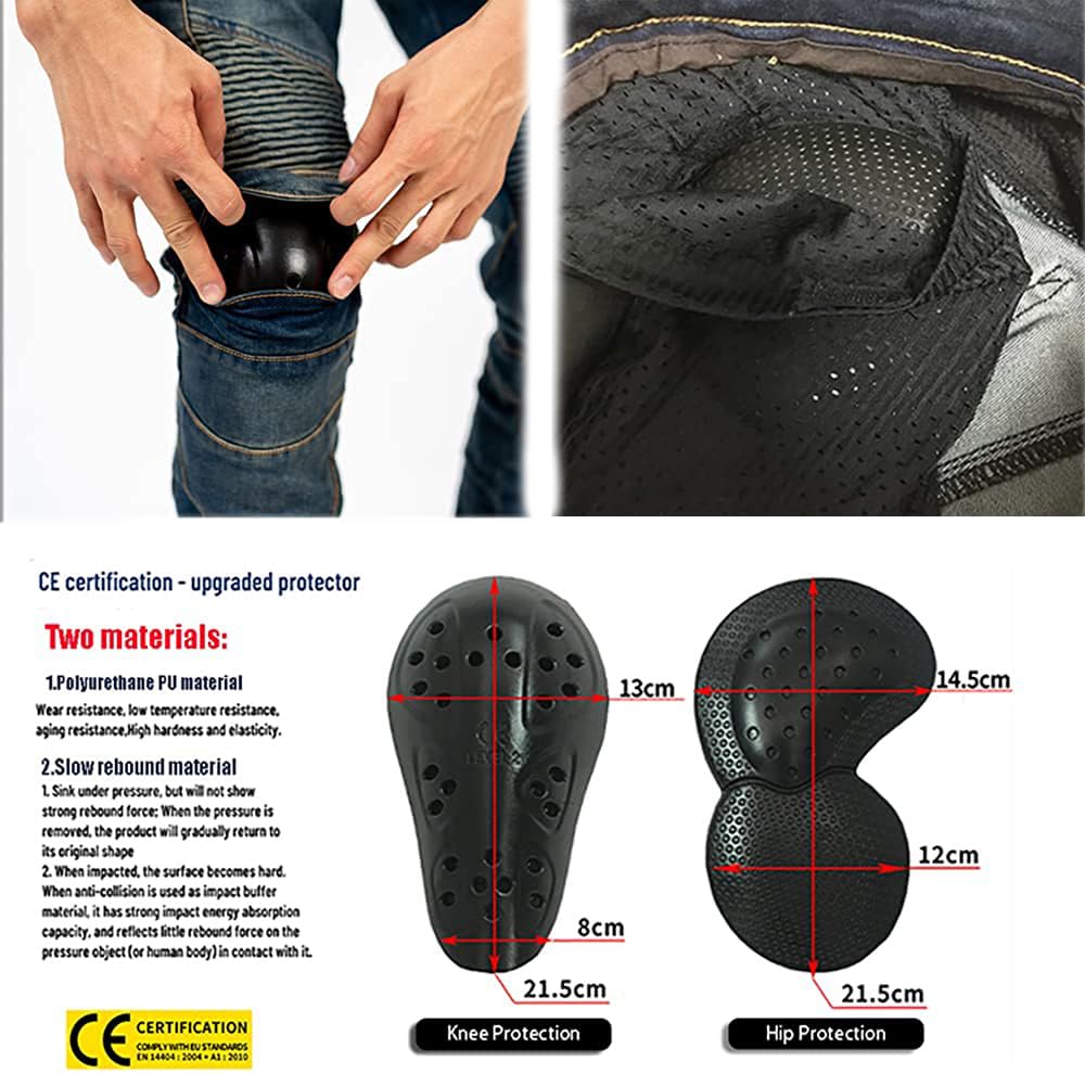 Lomeng Motorcycle Riding Pants Motorbike Motocross Cycling Jeans Safety Ce Knee Hip Removable Armored All Seasons For Men Blue 36