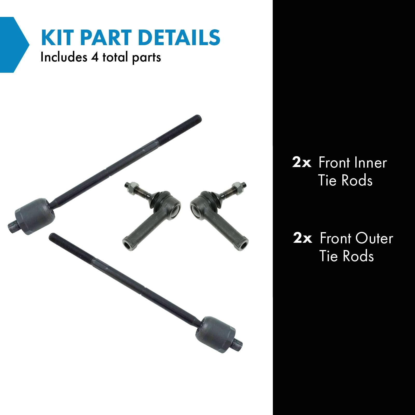 Trq Front Inner And Outer Tie Rod Set Compatible With 2010-2012 Ford Flex Taurus 2009-2012 Lincoln Mks Mkt