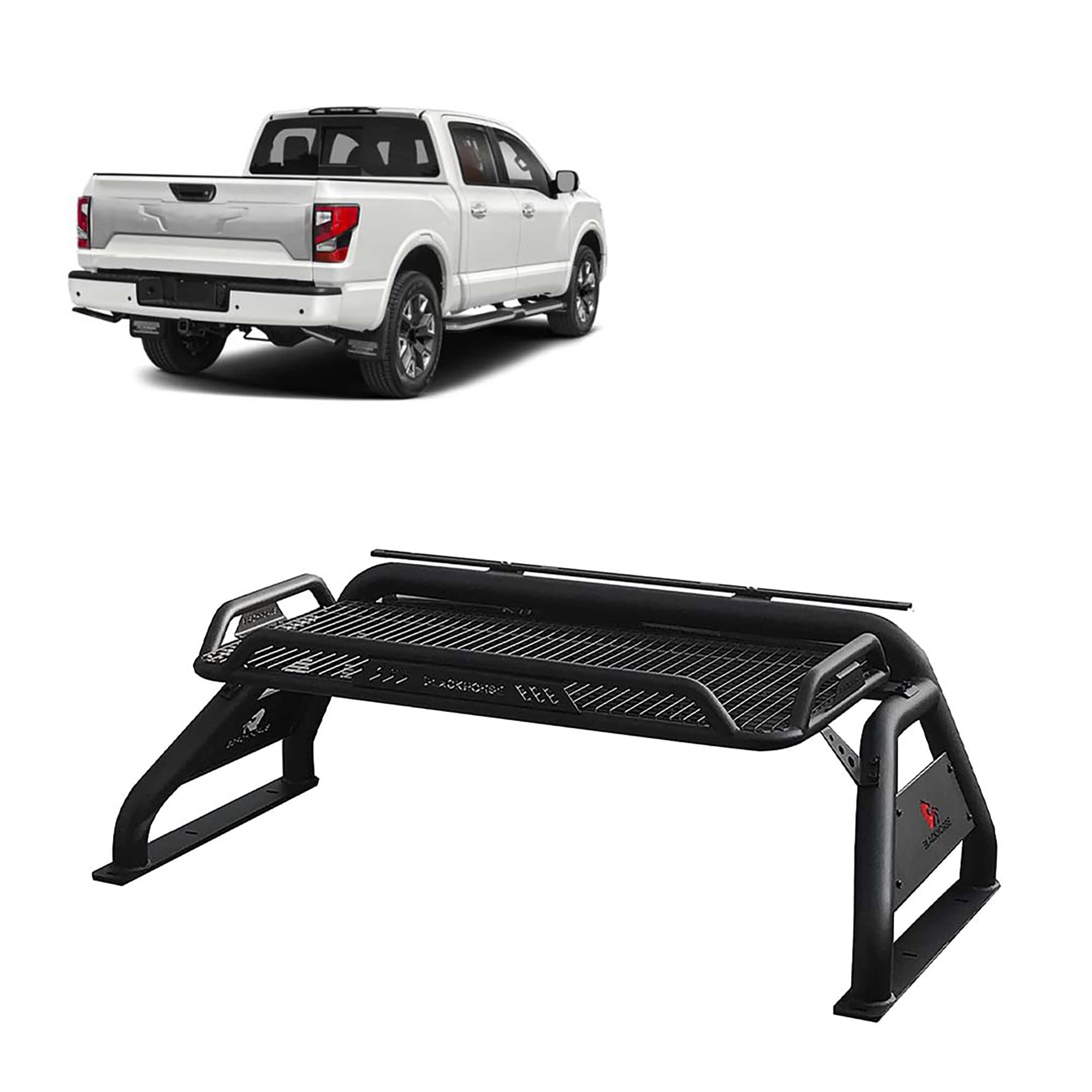 Black Horse Atlas Roll Bar Black Compatible With 17-23 Titan/Xd|11-23 Ram 2500/3500|19-23 Ram 1500|00-23 Ford F-150|01-06 Silver