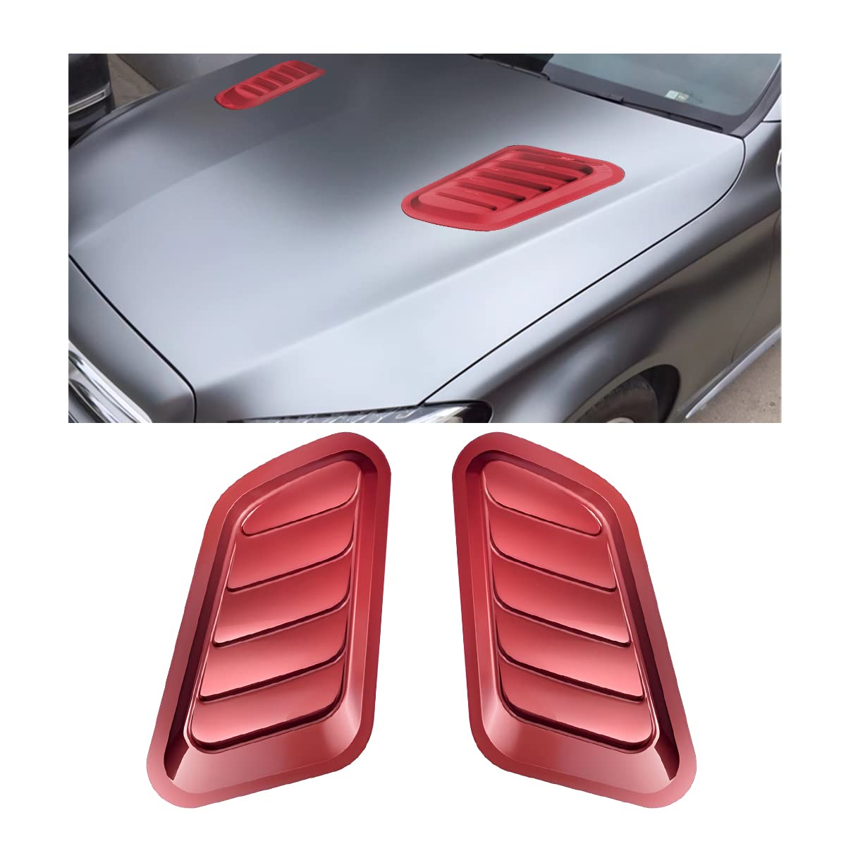 Blilo Car Hood Vents, 2Pcs Universal Hood Air Vents For Car Hood Scoop, Bonnet Vent Hood Air Intake Trim Cover (Red)