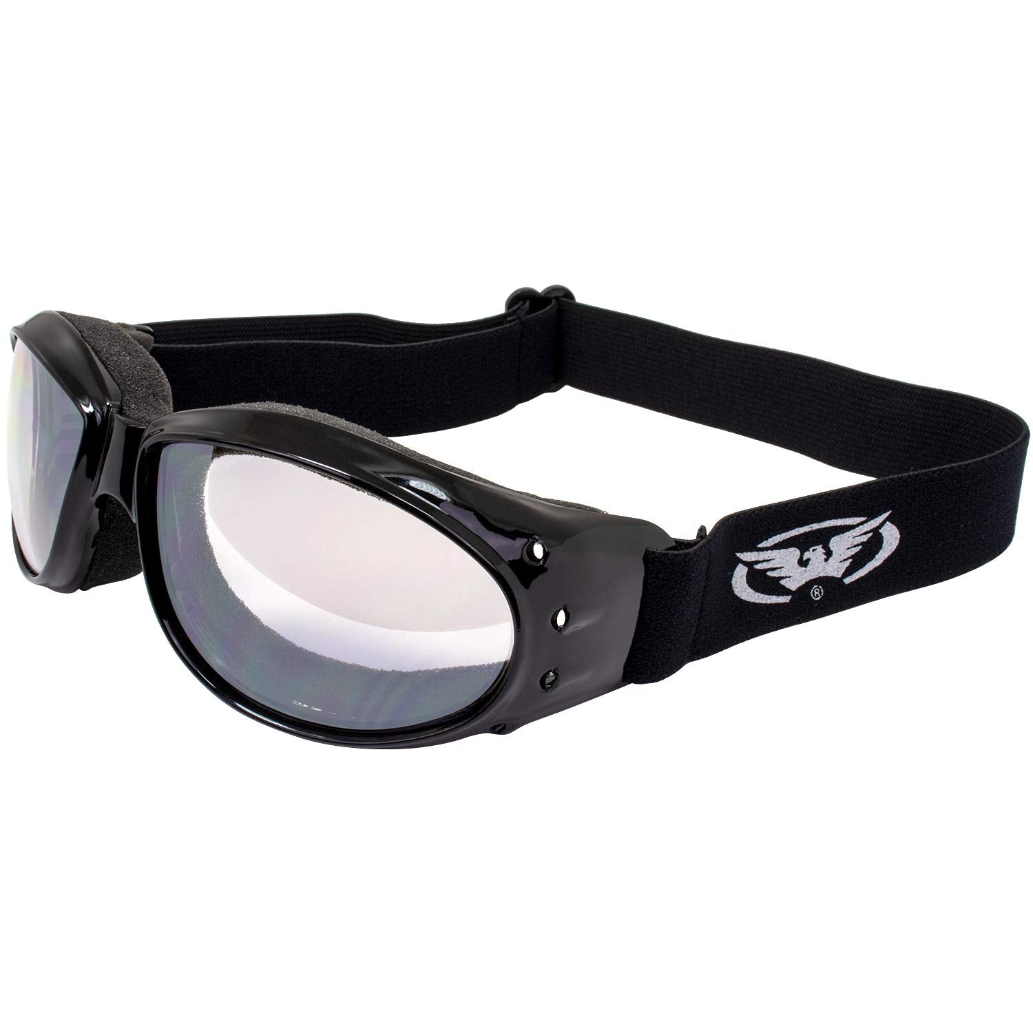 Global Vision Eliminator Dirt Bike Padded Motorcycle Riding Goggles For Men And Women (Black Frame/Smoke Lens) (Black Frame/Clear Mirror Lens)