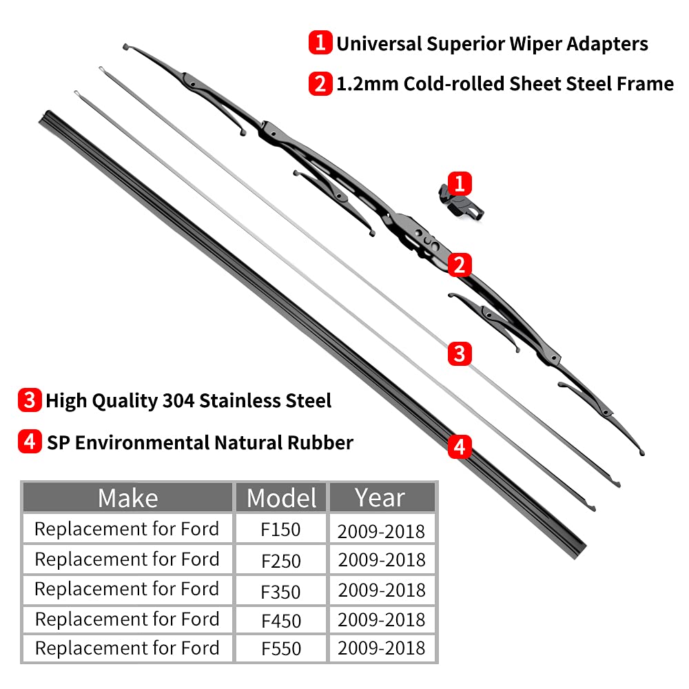 Otuayauto 22'+22' Front Windshield Wiper Blades - Replacement For Ford F150 F250 F350 2009-2018 Window Wipers - J Hook Premium All Weather - Original Factory Quality (Pack Of 2)