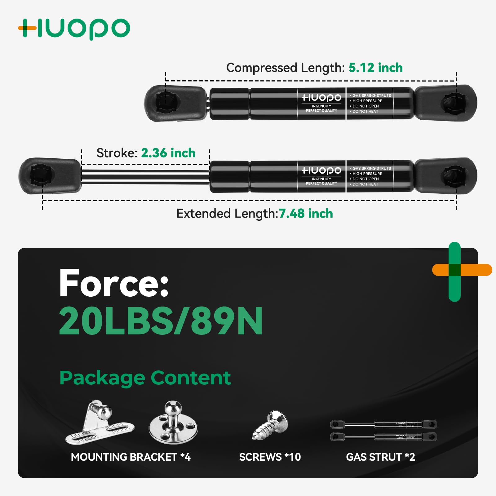 Huopo C1615045 7.5 Inch 20Lb/89N Gas Shock Strut Lift Support Fit For Sentry Safe Door Replacement Parts Rv Overhead Cabinet Lid