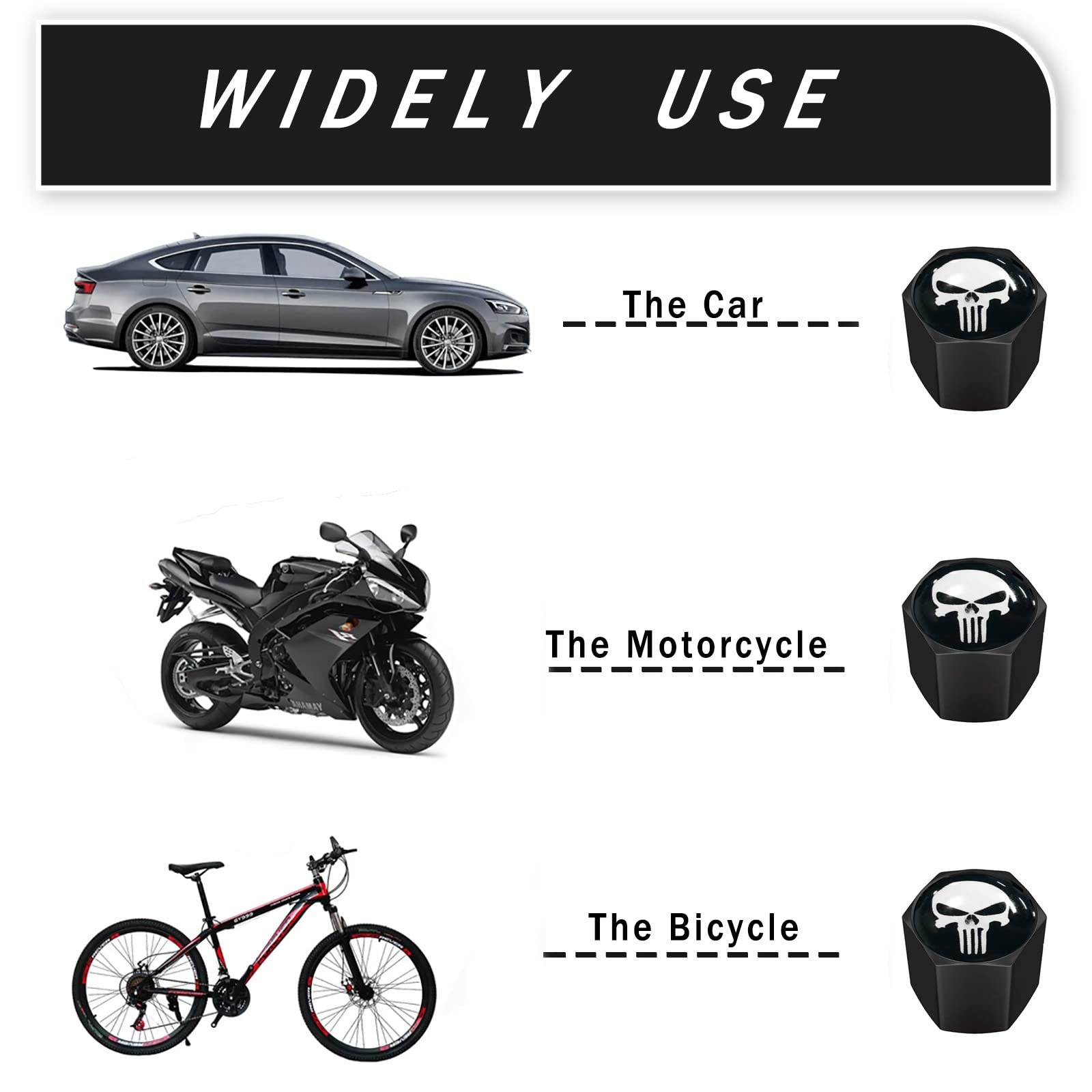 Ajxn 4 Pack Skull Car Wheel Tire Valve Stem Caps Airtight Dust Proof Covers Universal Tire Air Valve Caps For Cars, Trucks, Bicycles, Car Accessories For Men And Women White