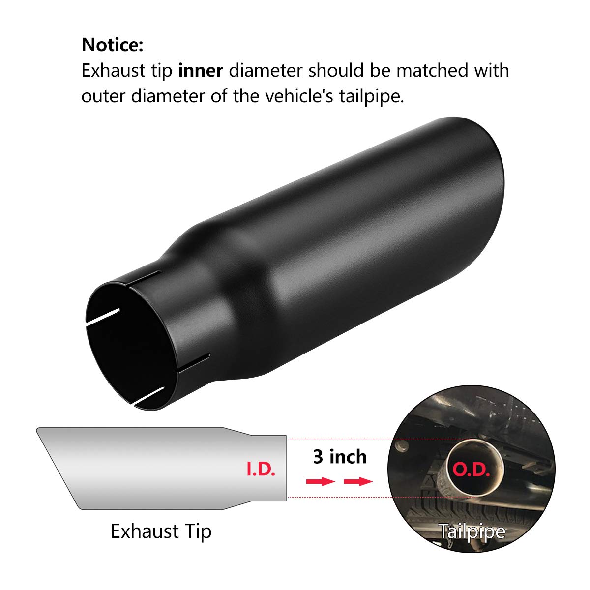 A-Karck Exhaust Tip 3 Inch Inlet, 3'' Inlet 4'' Outlet 12'' Overall Length Clamp On Muffler Tip For Truck Tailpipe, Rolled Angle