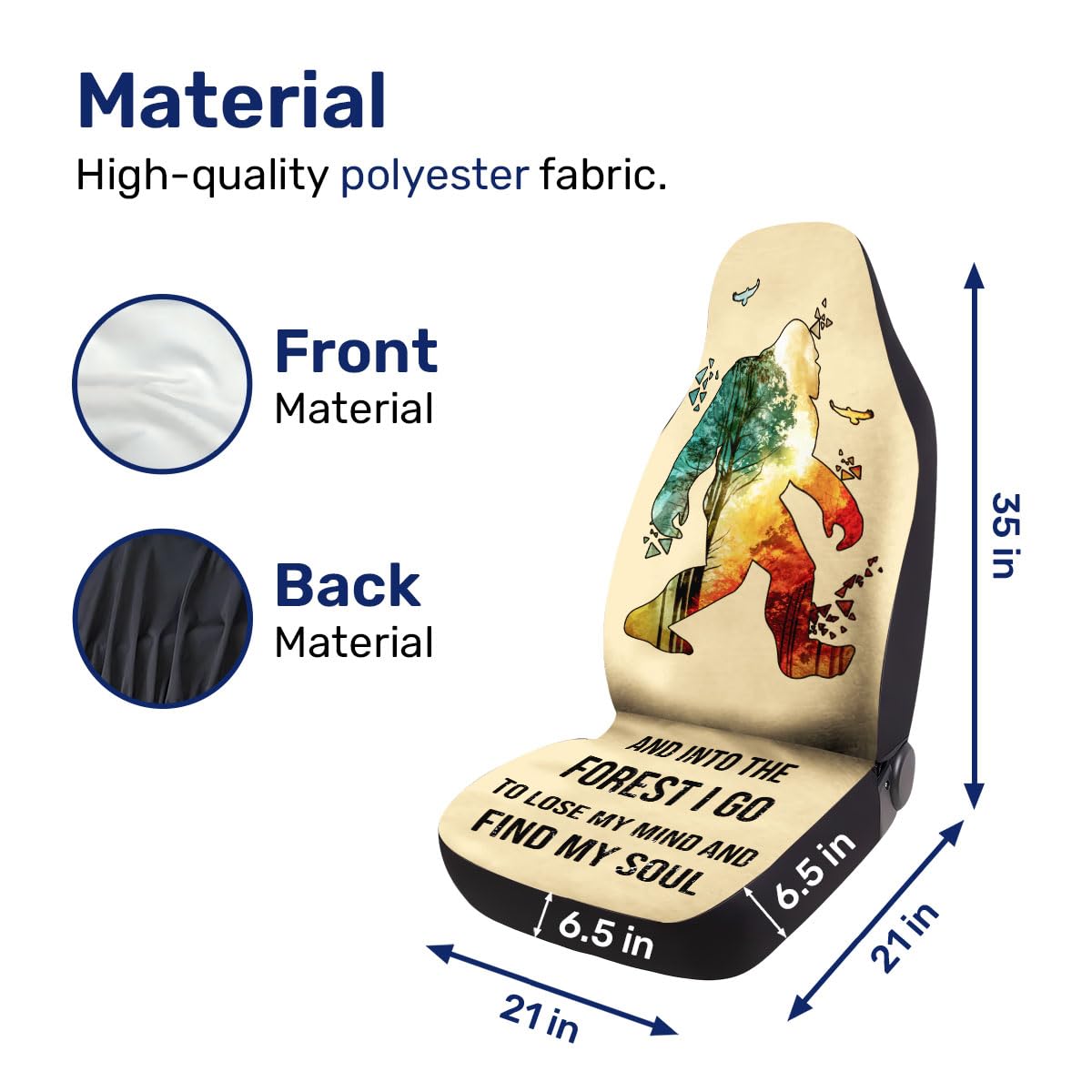 GENANY Bigfoot Forest 2 Front Car Seat Covers for Car Truck Sedan SUV, Sasquatch Seat Cover, Durable Automotive Seat Covers, Buc