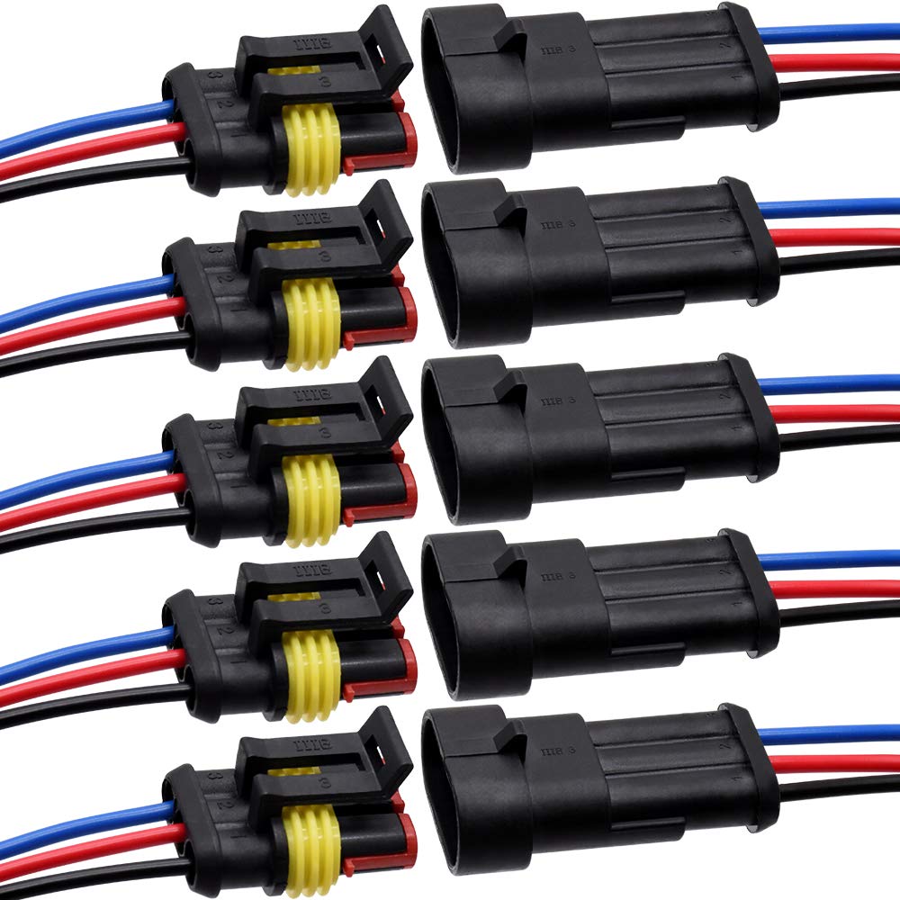 3 Pin Connector Waterproof Connector, Male And Female Way 16 Awg Wire Suitable For Car Truck, Boat And Other Wire Connection 5 K