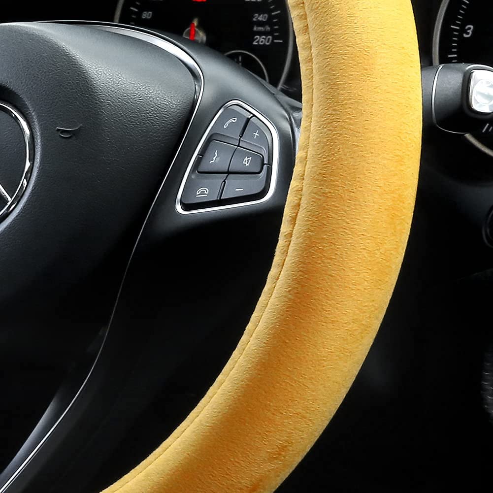 Otostar Soft Velvet Steering Wheel Cover, Universal Luxury Steering Wheel Protector Car Interior Accessories 15 Inch (Yellow)