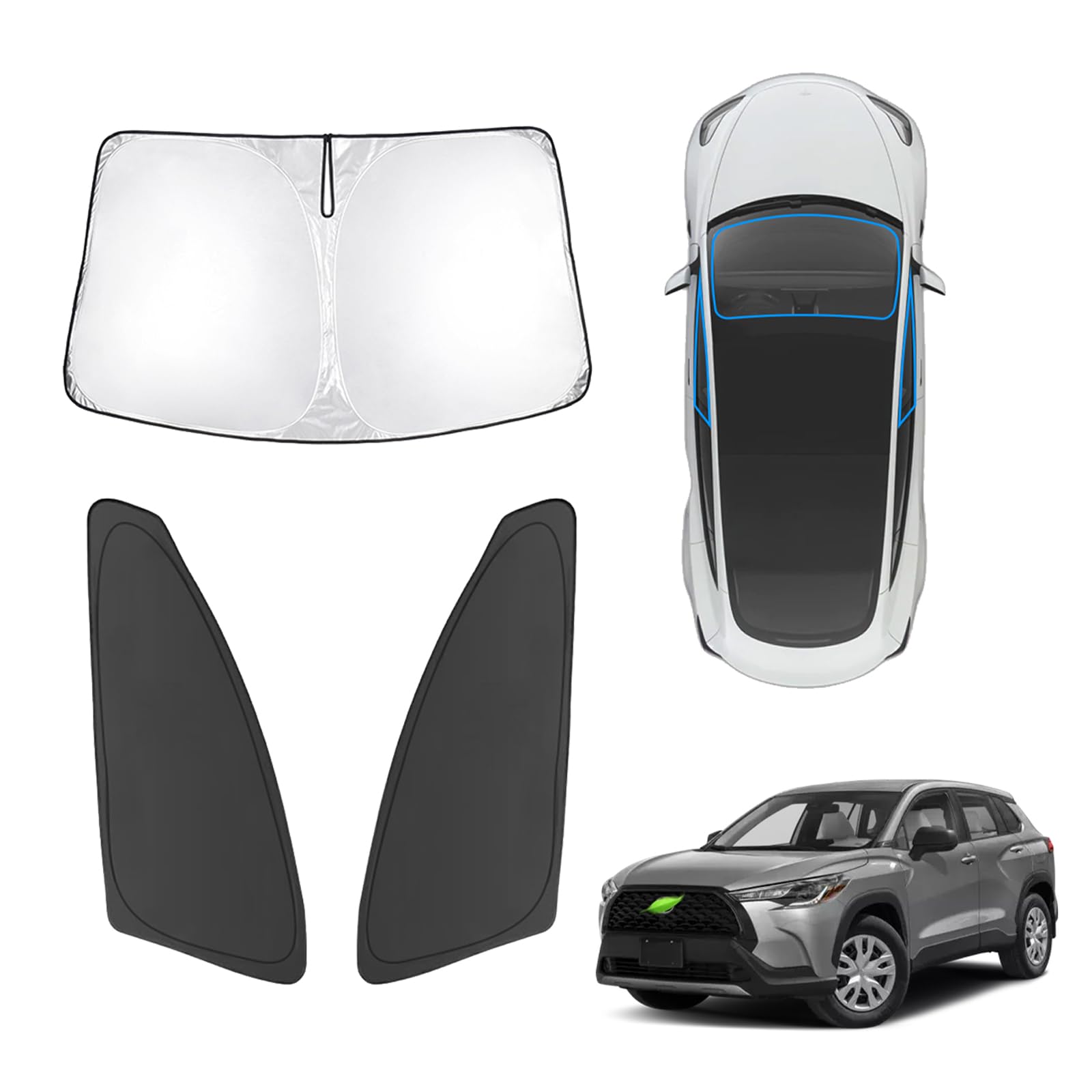 Karltys 3Pcs Windshield Sun Shade For 2022-2024 2025 Toyota Corolla Cross, Front And Side Window Sunshade Custom Fit Corolla Cro