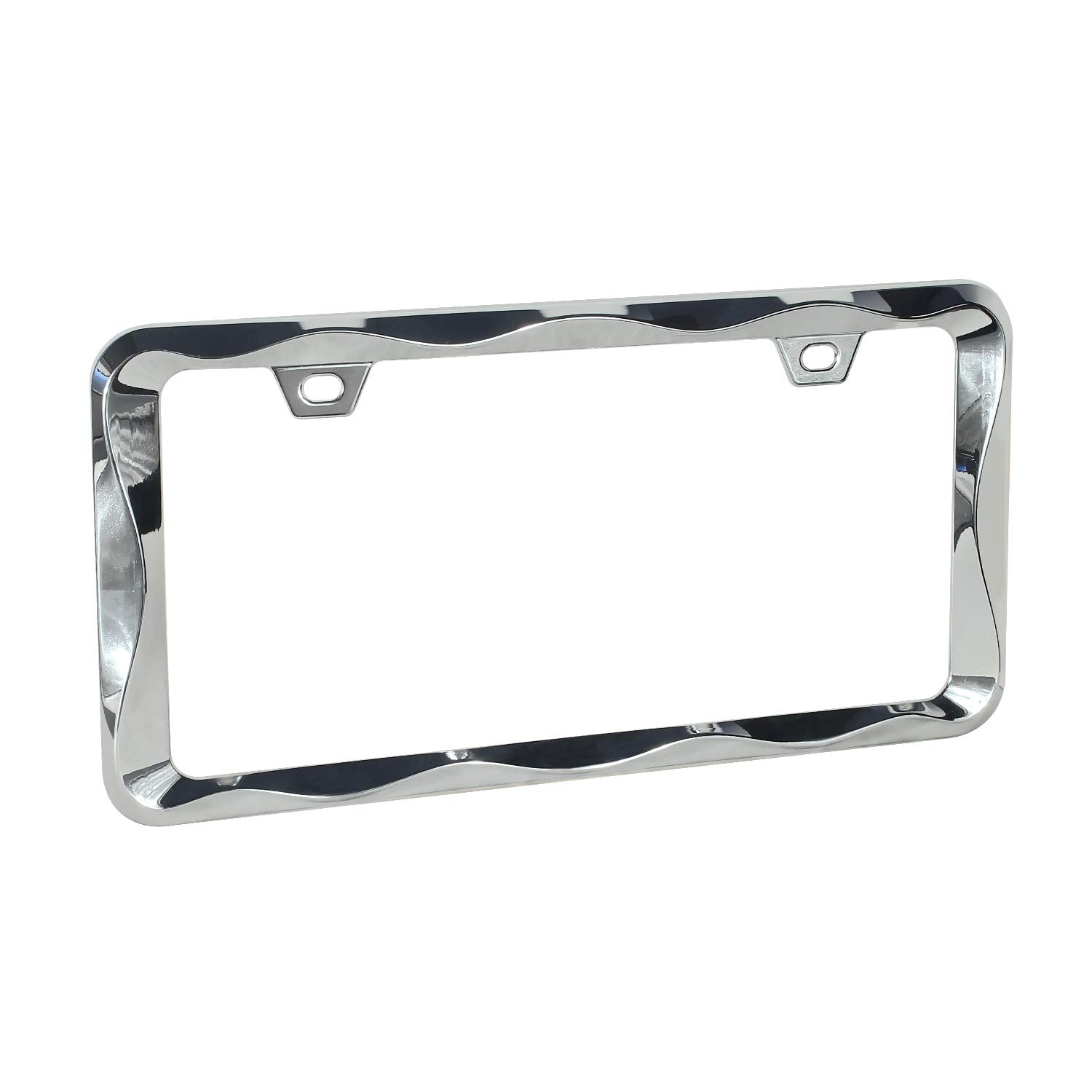 2Pcs Creathome 3D Curly Wave Pattern Chrome License Plate Frame From Pure Zinc Alloy Metal