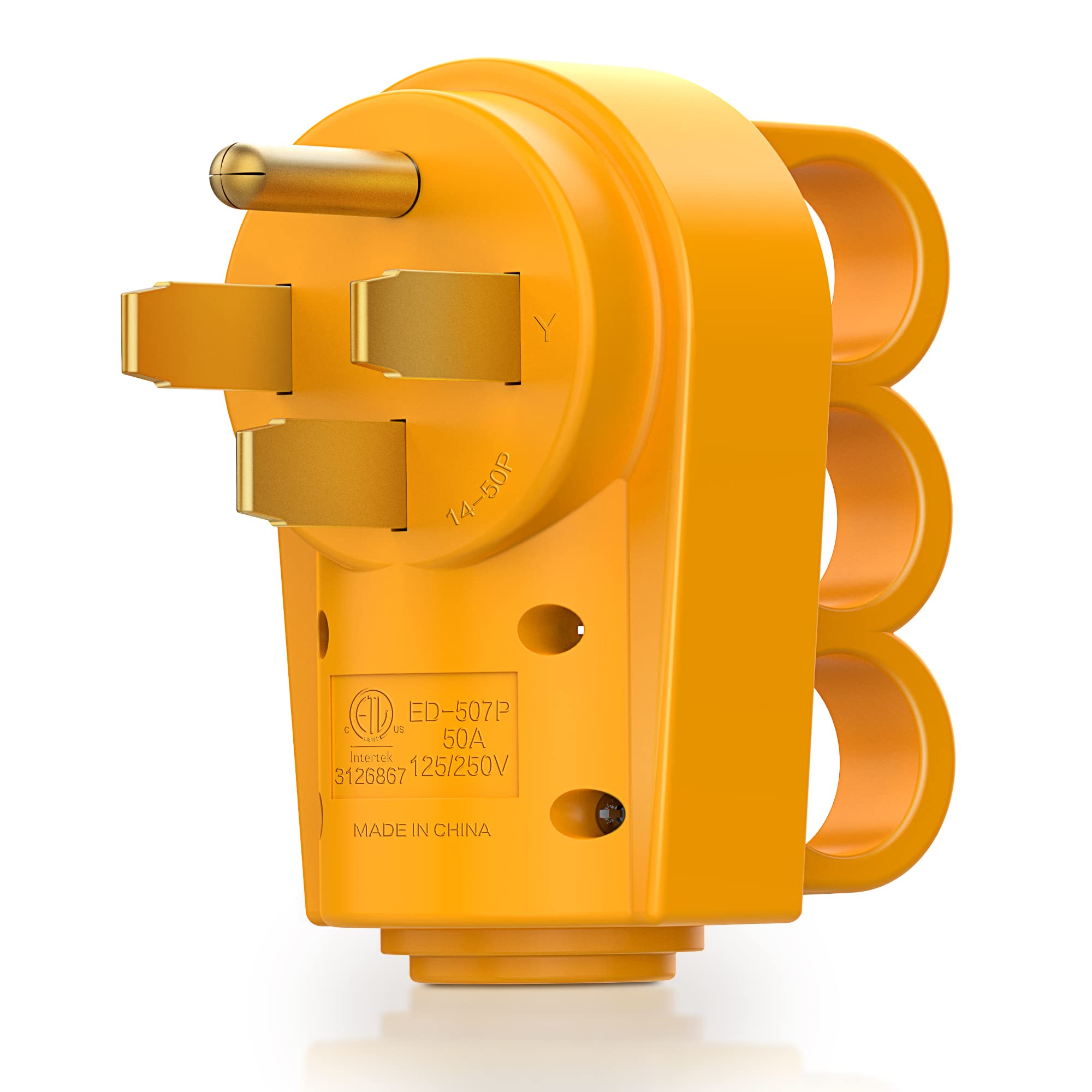 Mictuning 125 250V 50Amp Heavy Duty Rv Replacement Male Plug With Ergonomic Handle Yellow