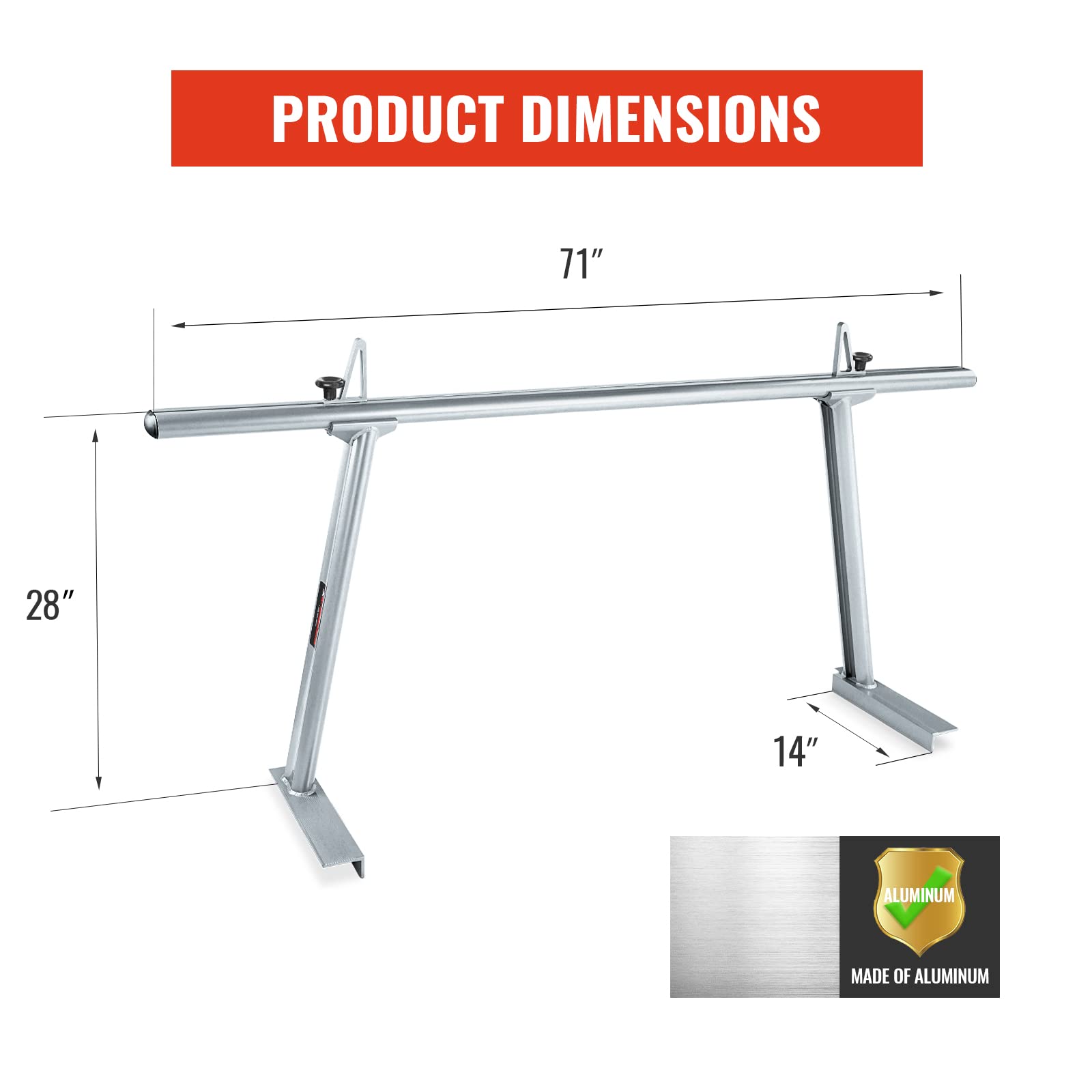 Aa-Racks Model Apx25 Extendable Aluminum Pick-Up Truck Ladder Rack (No Drilling Required) - Silver