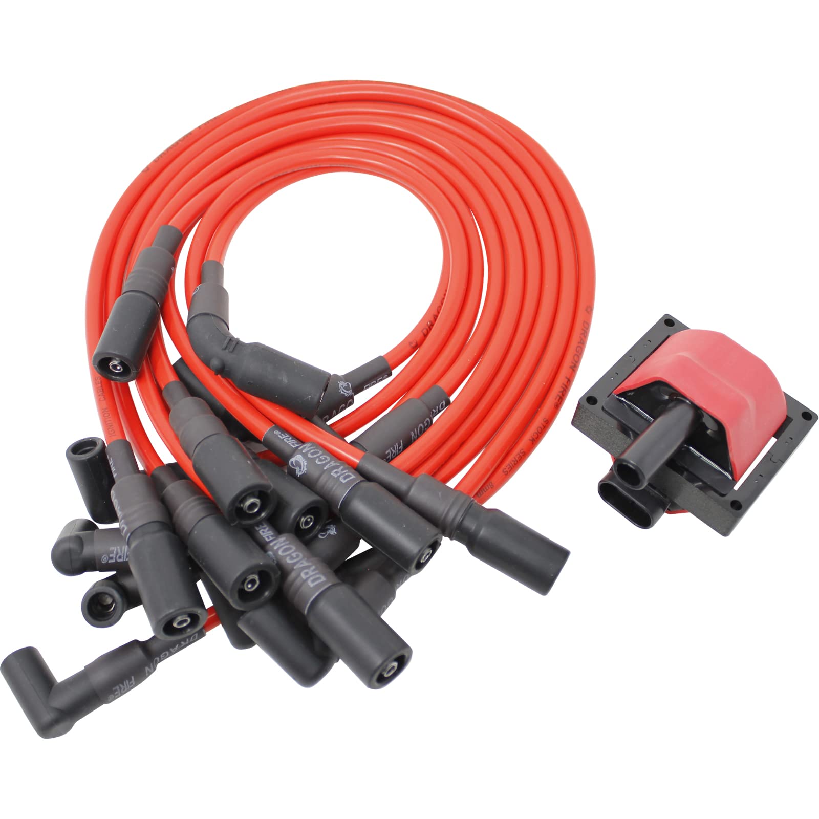 DRAGON FIRE PERFORMANCE Ignition Power Pack Kit Direct Replacement Coil Plug Wires Cap and Rotor Compatible With 1996-2002 Chevr