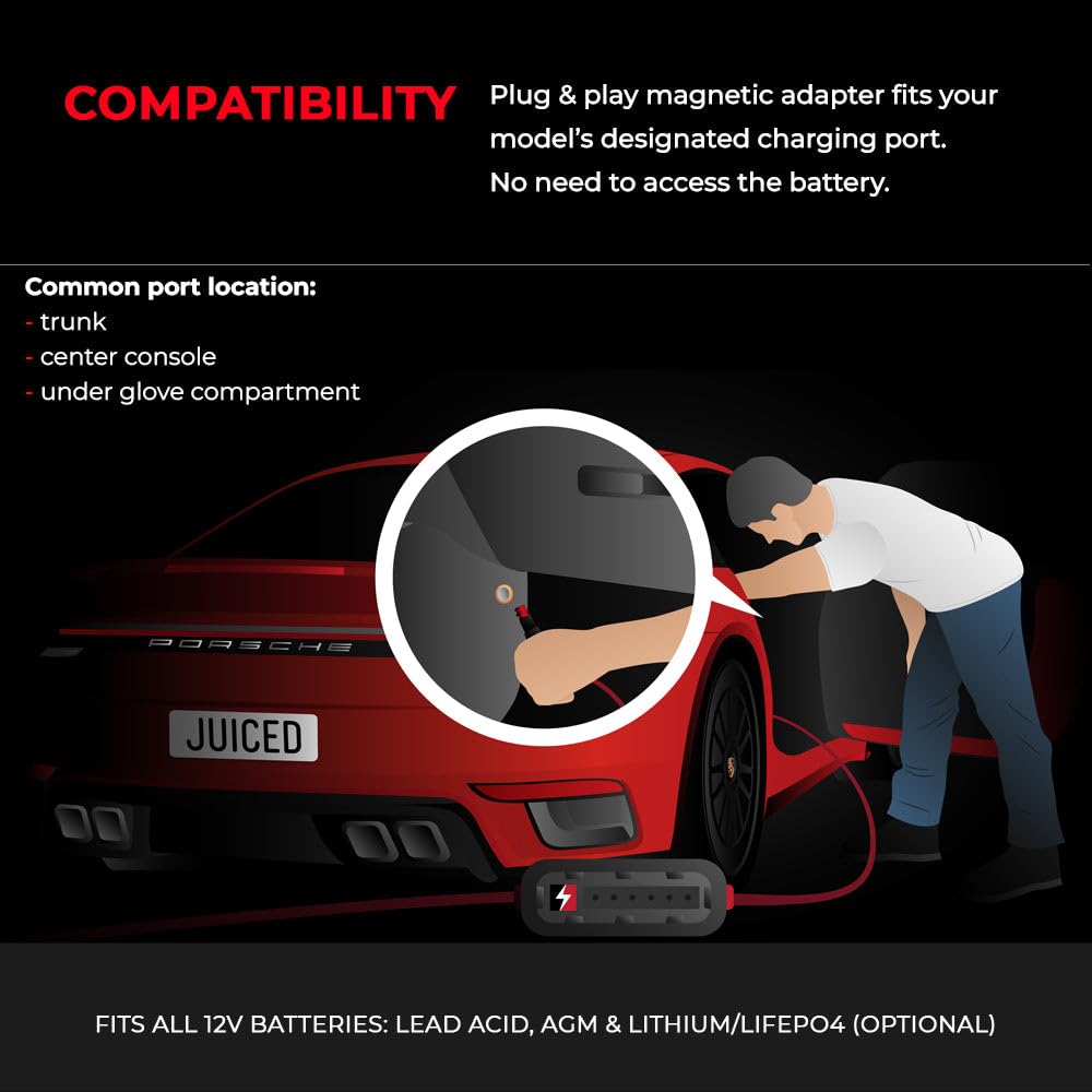 Jmr Battery Charger For Porsche 911 Panamera Cayenne Macan Cayman 718 Boxter All Models Trickle Charger Conditioner Maintainer (No Lithium Mode)