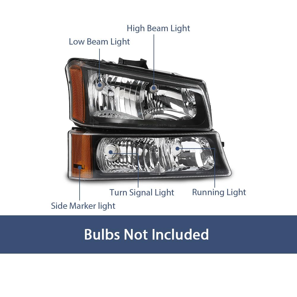 Pit66 Headlights Assembly, Compatible With 2003-2006 Chevy Silverado 1500 2500 3500 Hd Models/03-06 Avalanche 1500 2500(Fit No C