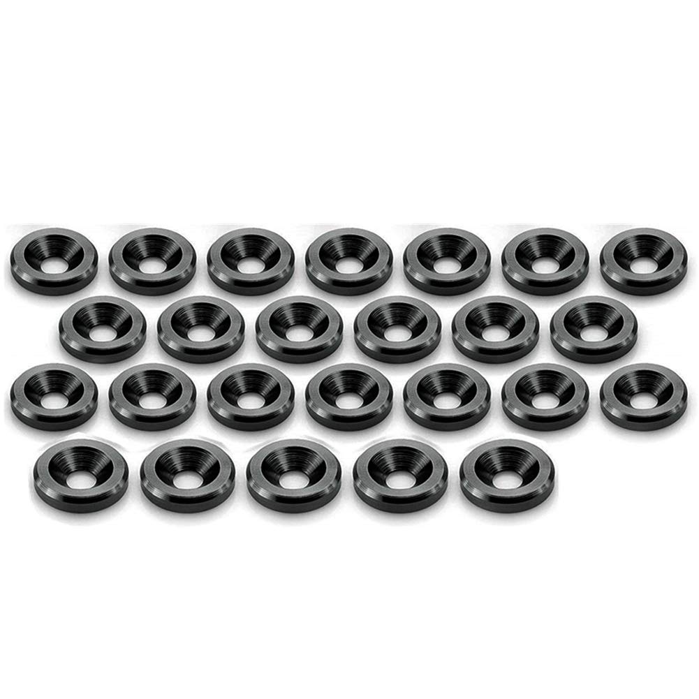 STETION 25 Pcs M6x20mm Black CNC Finishing Fender Bumper Washer Bolt Fastener Kit - 6061 T6 Grade Engine Bay Dress Up