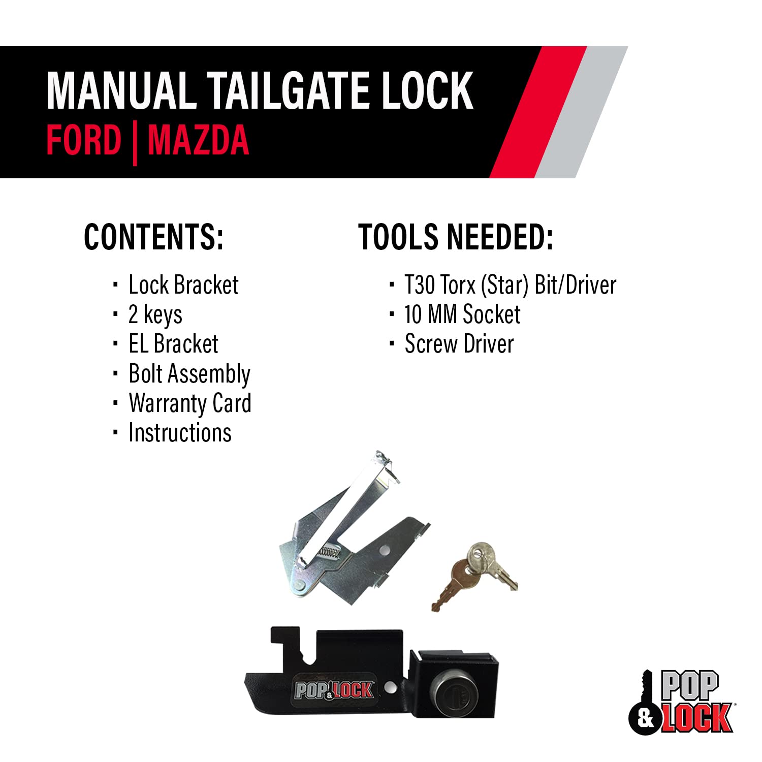 Pop & Lock Pl2300 Black Manual Tailgate Lock (Works Only With Factory Steel Handle)
