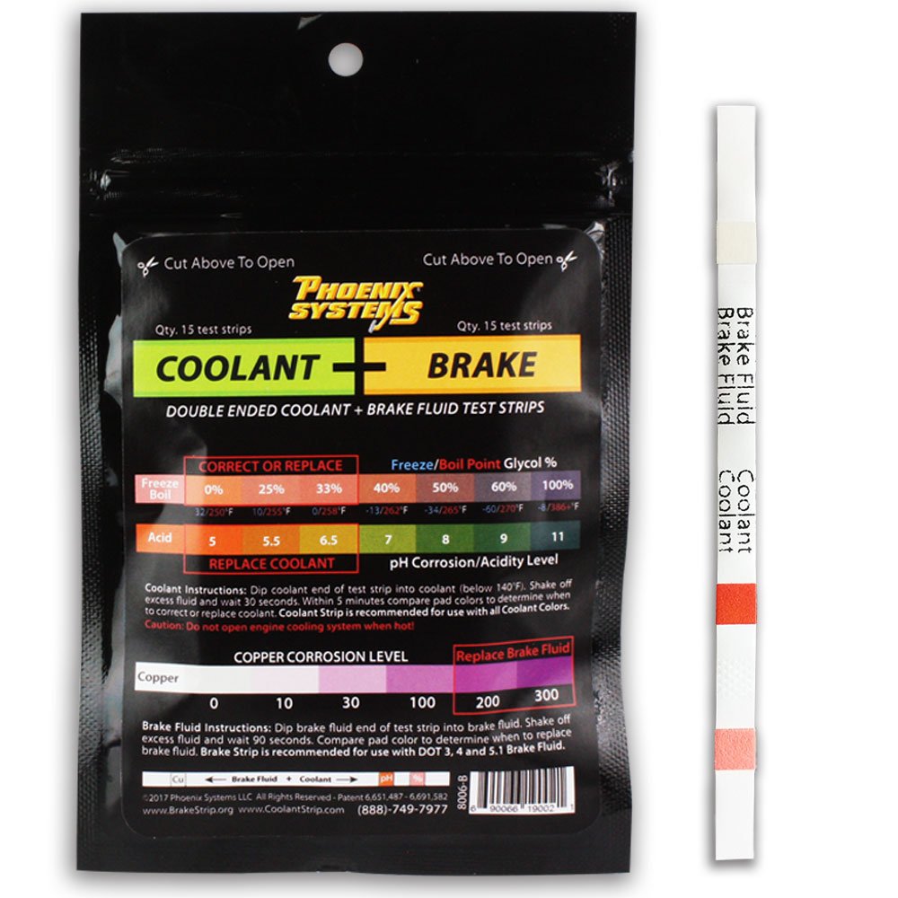 Phoenix Systems 8006-B Double-Ended Brake Fluid + Coolant Test Strips (15 Foil Wrapped Test Strips), 1 Pack