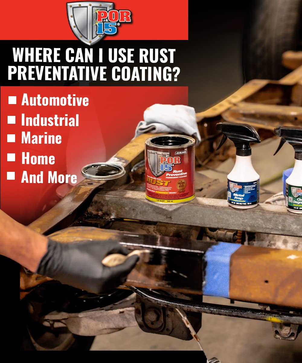 Por-15 Rust Preventive Coating, Stop Rust And Corrosion Permanently, Anti-Rust, Non-Porous Protective Barrier, 32 Fluid Ounces, Semi-Gloss Black