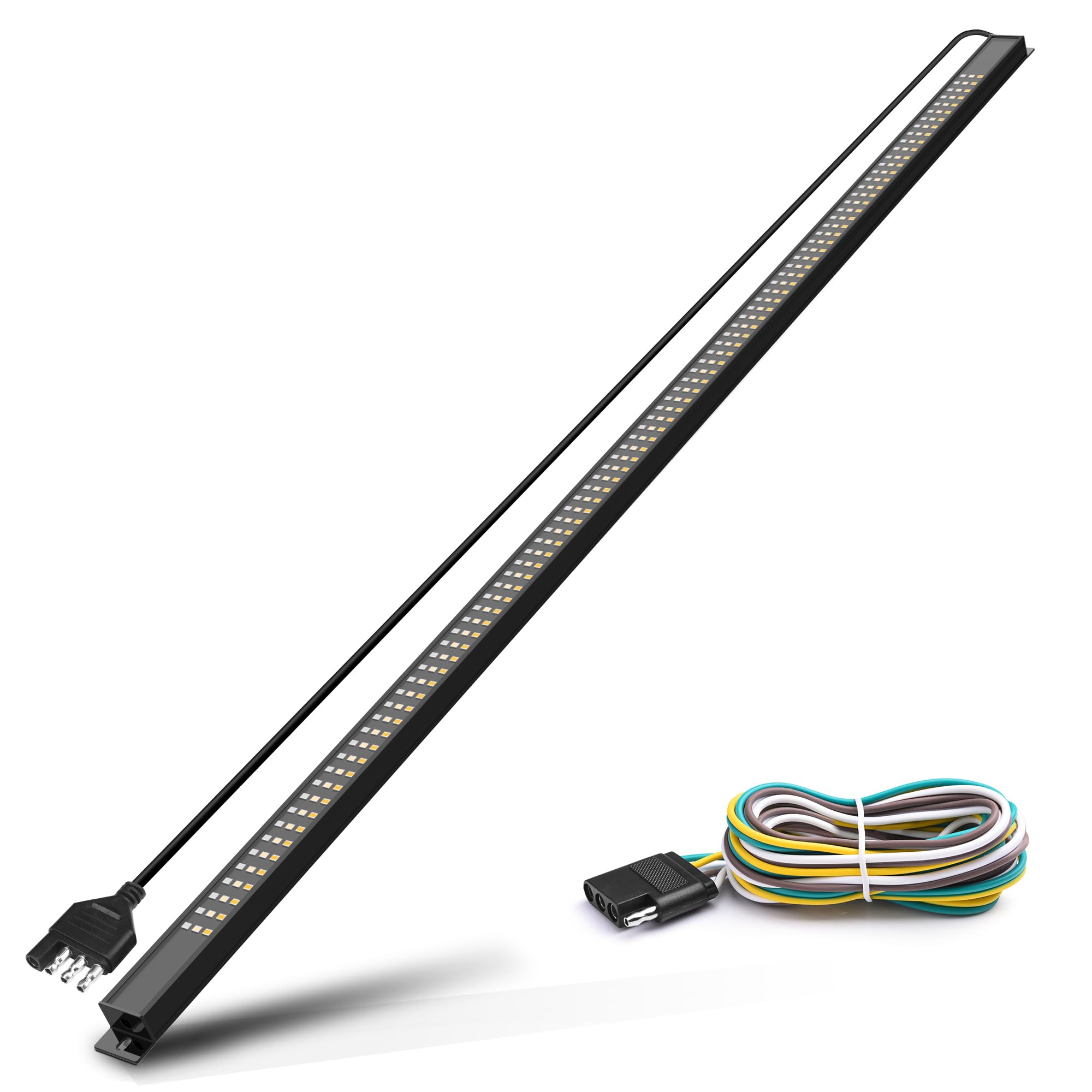 Mictuning 60 Inch Aluminum Frame Triple Tailgate Light Bar 1200 Led Waterproof With 4-Way Flat Connector - Full Function Amber S